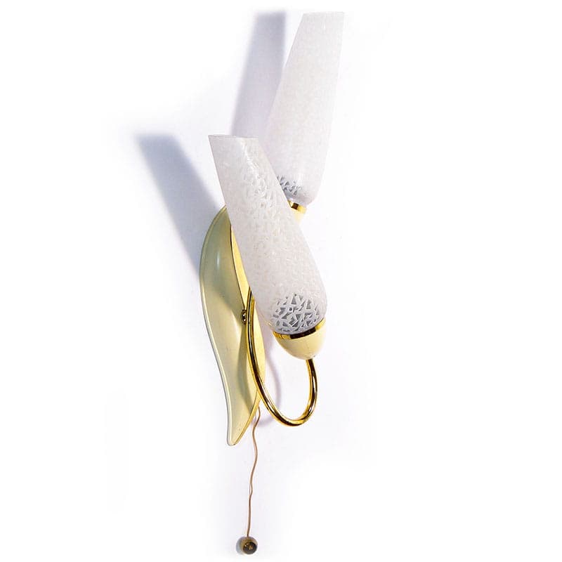 Wall sconce Pop Art, gold brass, white glass, beige metal, Germany, 1950s - 375481