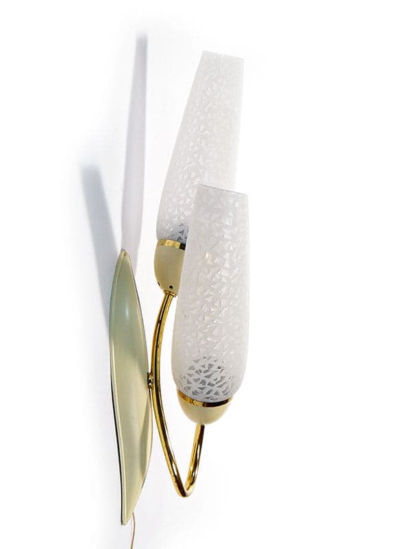 Wall sconce Pop Art, gold brass, white glass, beige metal, Germany, 1950s - 375485