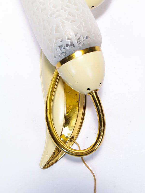 Wall sconce Pop Art, gold brass, white glass, beige metal, Germany, 1950s - 375483