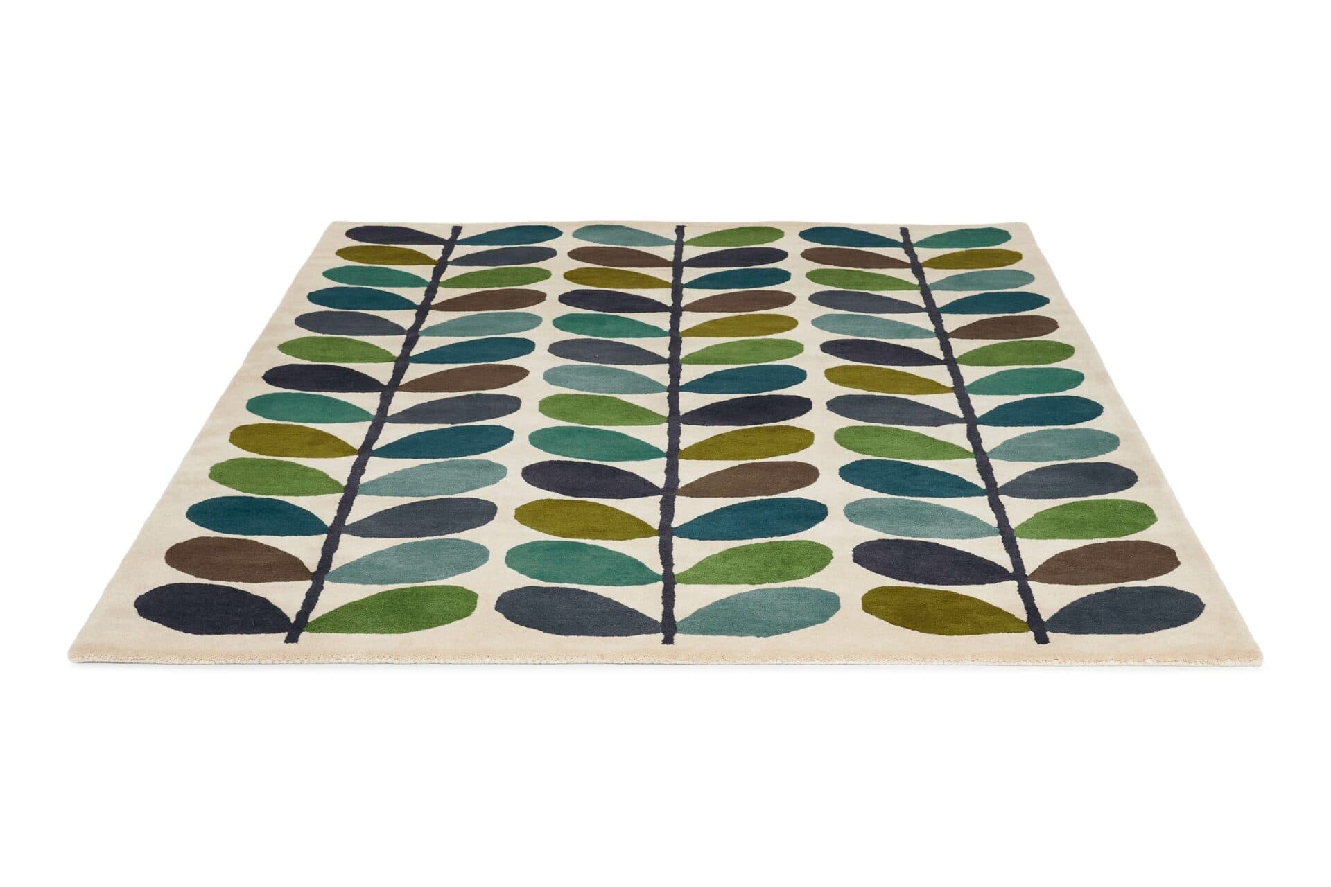 Dywan Multi Stem Kingfisher biały, szary, niebieski, zielony, brązowy 160x230 cm, wełna, Orla Kiely - 375607