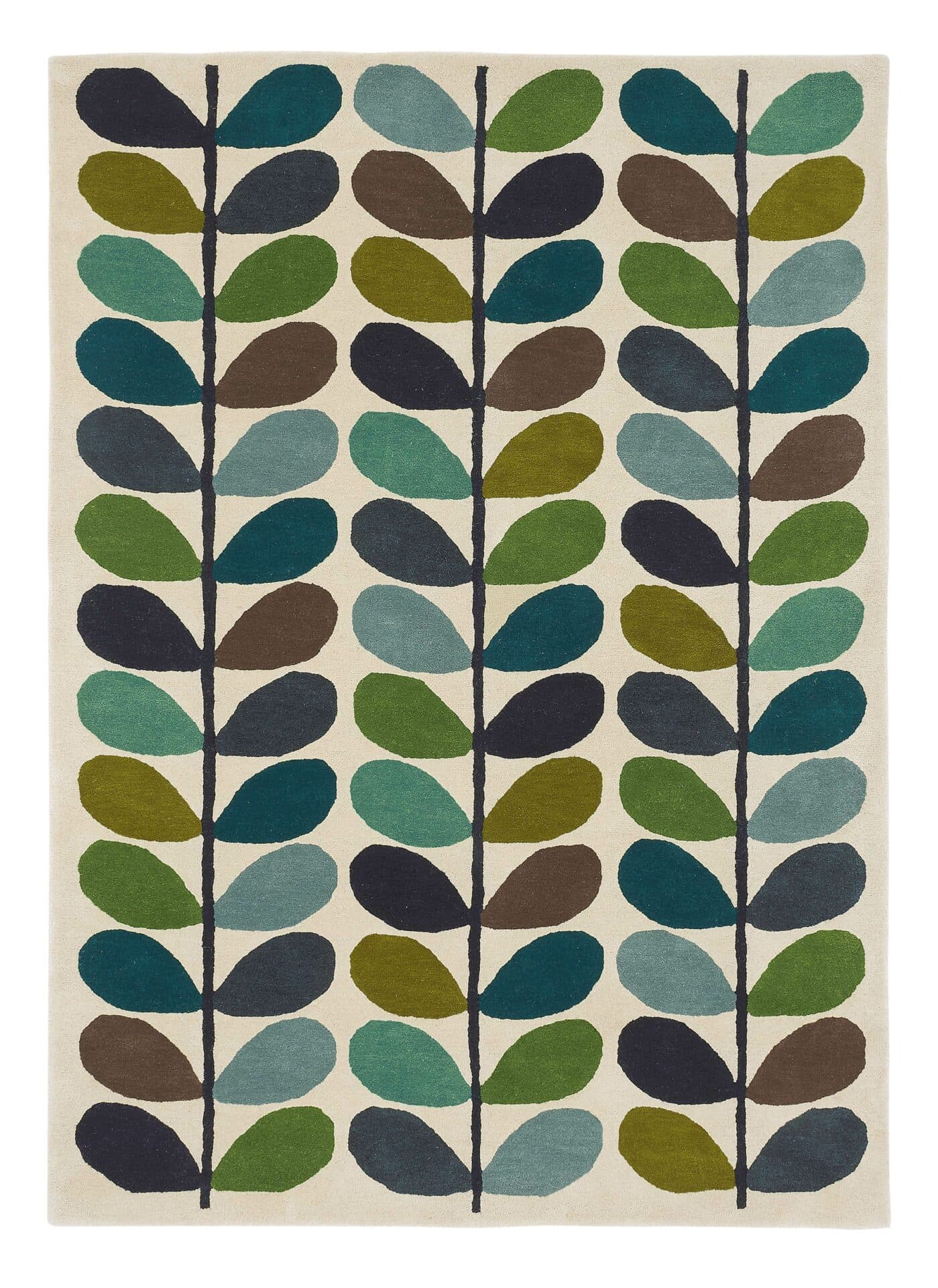 Dywan Multi Stem Kingfisher biały, szary, niebieski, zielony, brązowy 160x230 cm, wełna, Orla Kiely