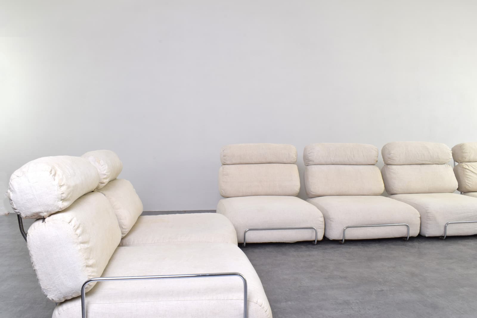 Modular sofa, beige cotton, silver metal, Italy, 1970s - 375791