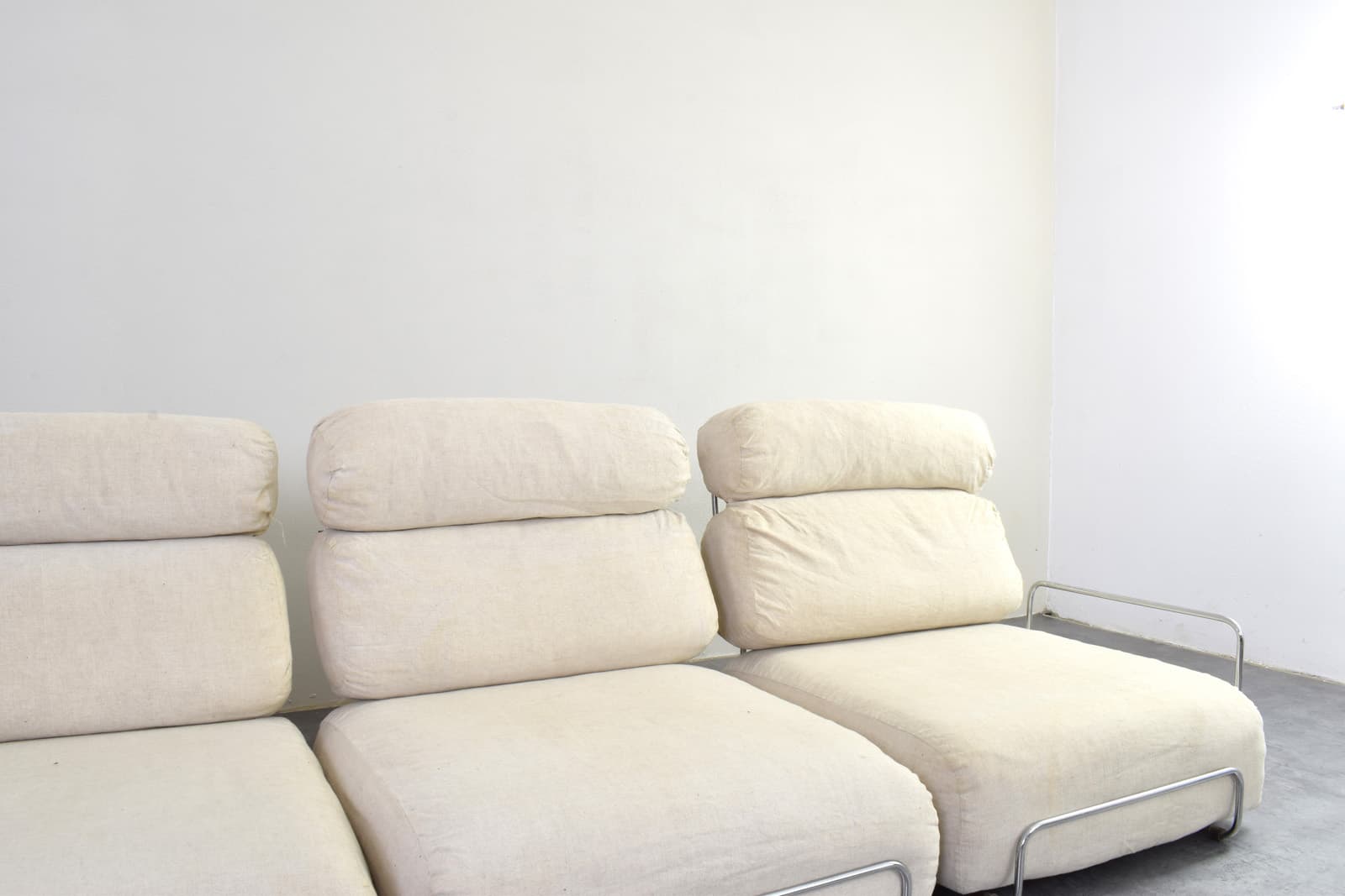 Modular sofa, beige cotton, silver metal, Italy, 1970s - 375788