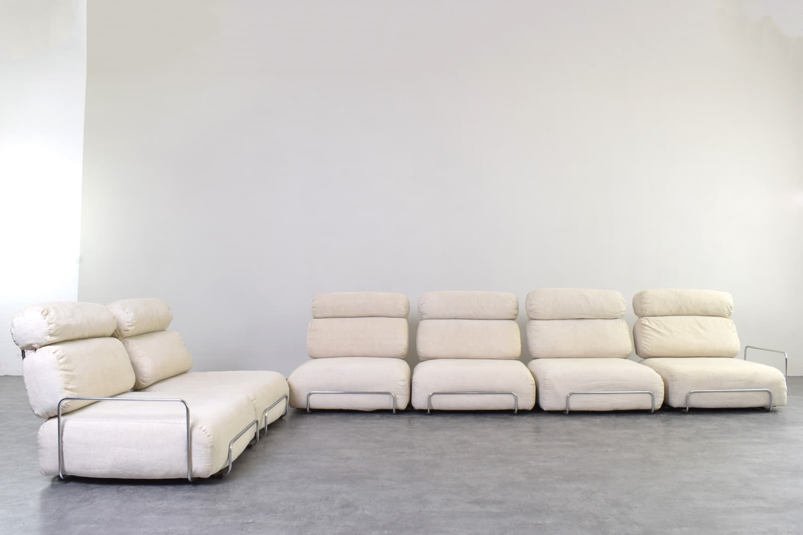 Modular sofa, beige cotton, silver metal, Italy, 1970s - 375786