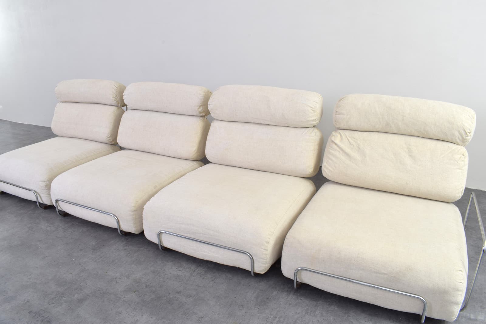 Modular sofa, beige cotton, silver metal, Italy, 1970s - 375789