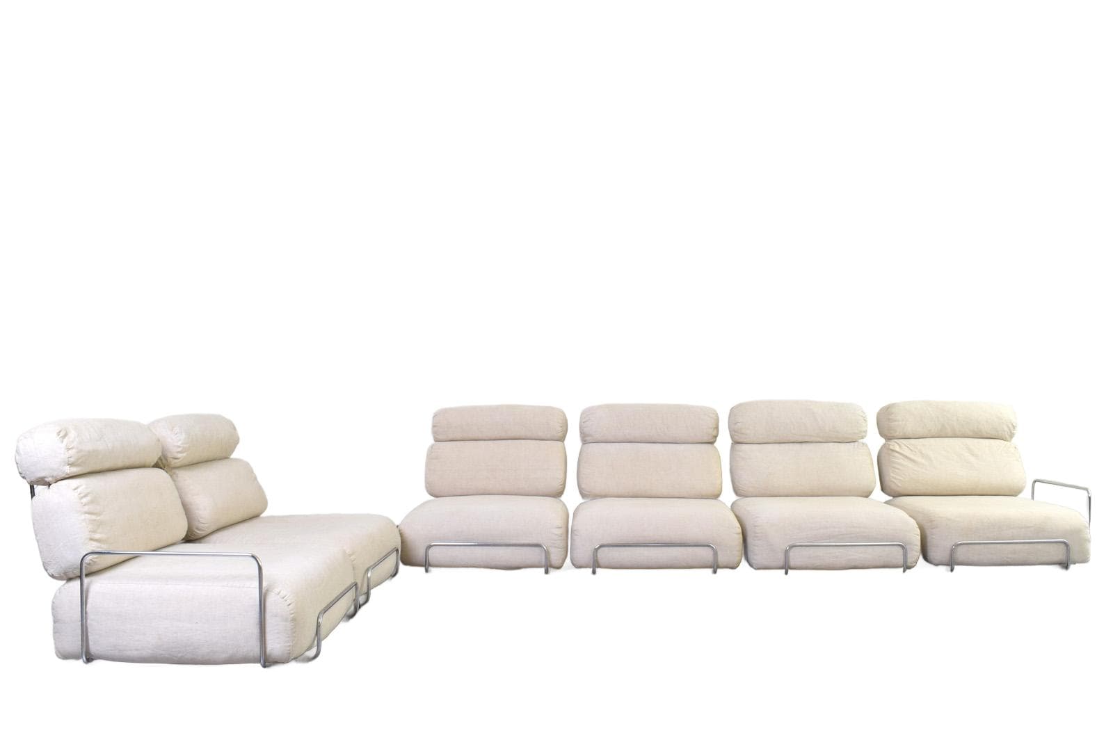 Modular sofa, beige cotton, silver metal, Italy, 1970s