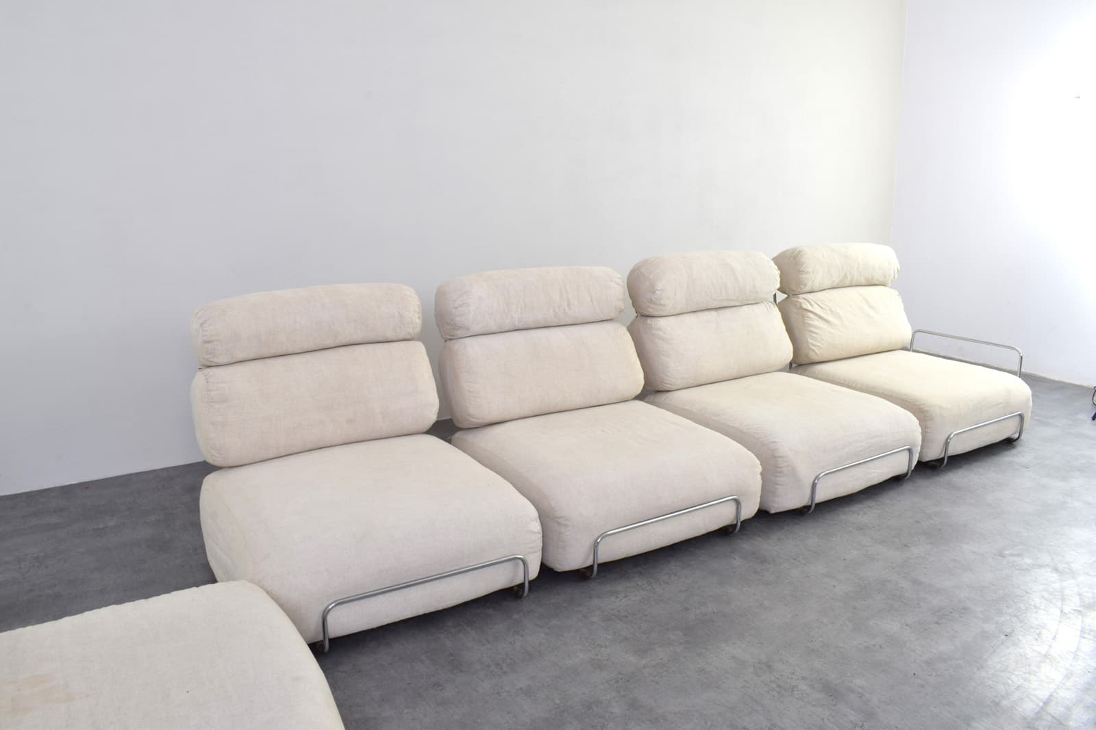 Modular sofa, beige cotton, silver metal, Italy, 1970s - 375790