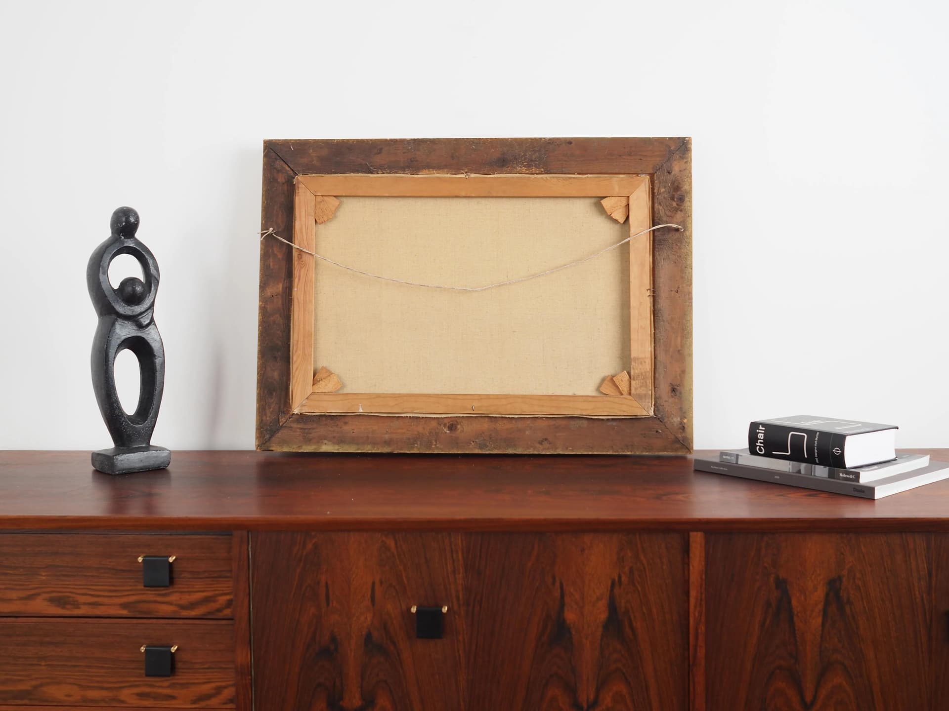 Obraz Droga nad stawem, skandynawski, zielony, olej na płótnie, rama drewno, Polska, lata 70. - 27464