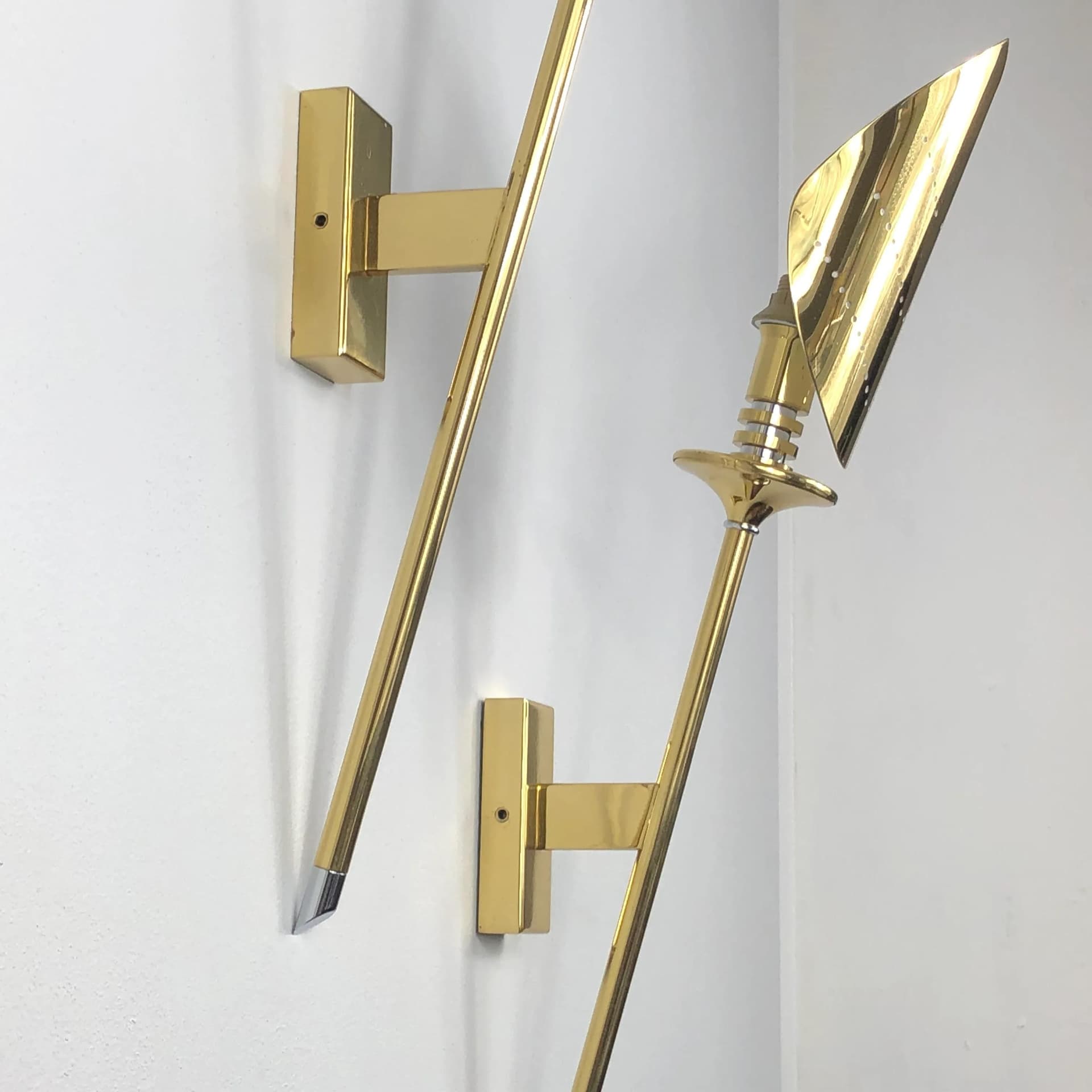 Pair of wall sconces, golden brass, KW Leuchten, Germany, 1970s. - 27567