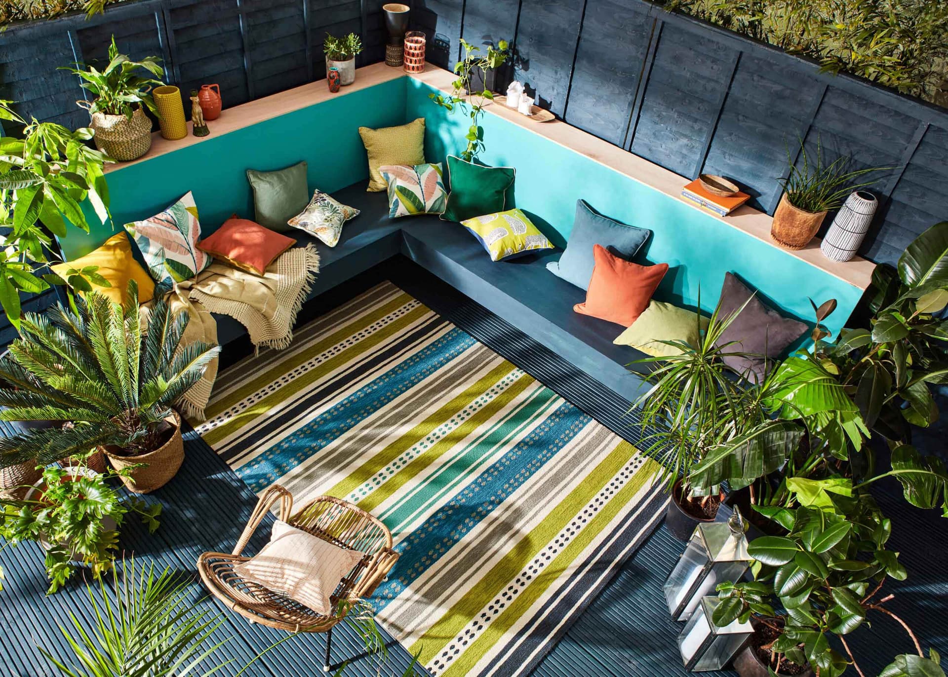 Indoor-outdoor rug Rivi Kivi, green, blue, grey, beige, white, yellow, 140x200 cm, Scion Living - 377116