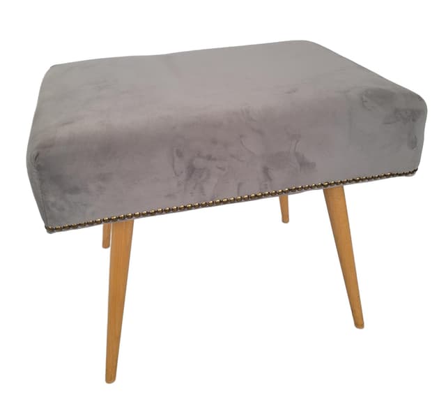 Stool Patyczak, grey velvet, light beech, Poland, 1970s. - DIMENSION
