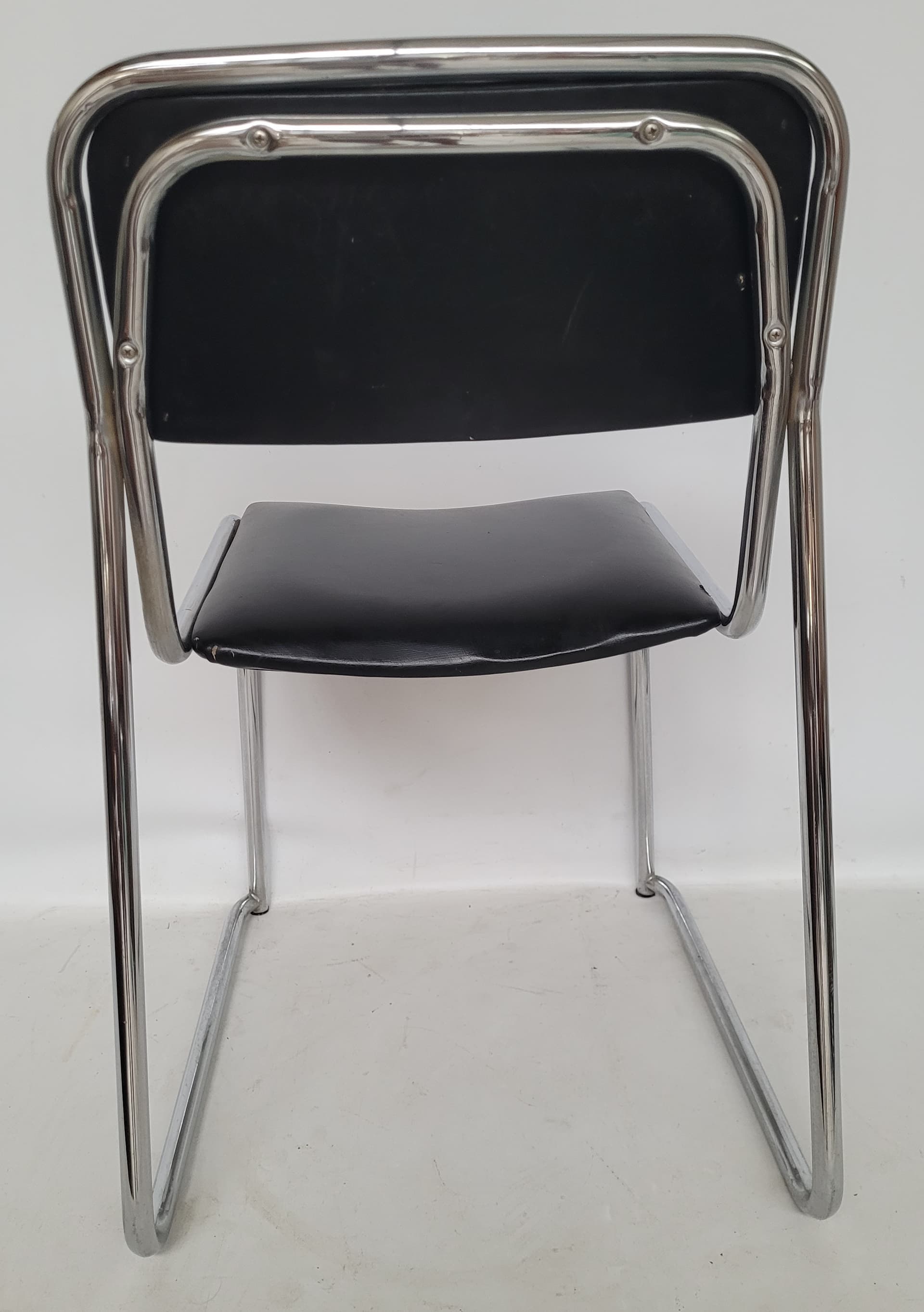 Krzesło Bauhaus, skóra ekologiczna czarna, stal chromowana, Włochy, lata 70. - 377305