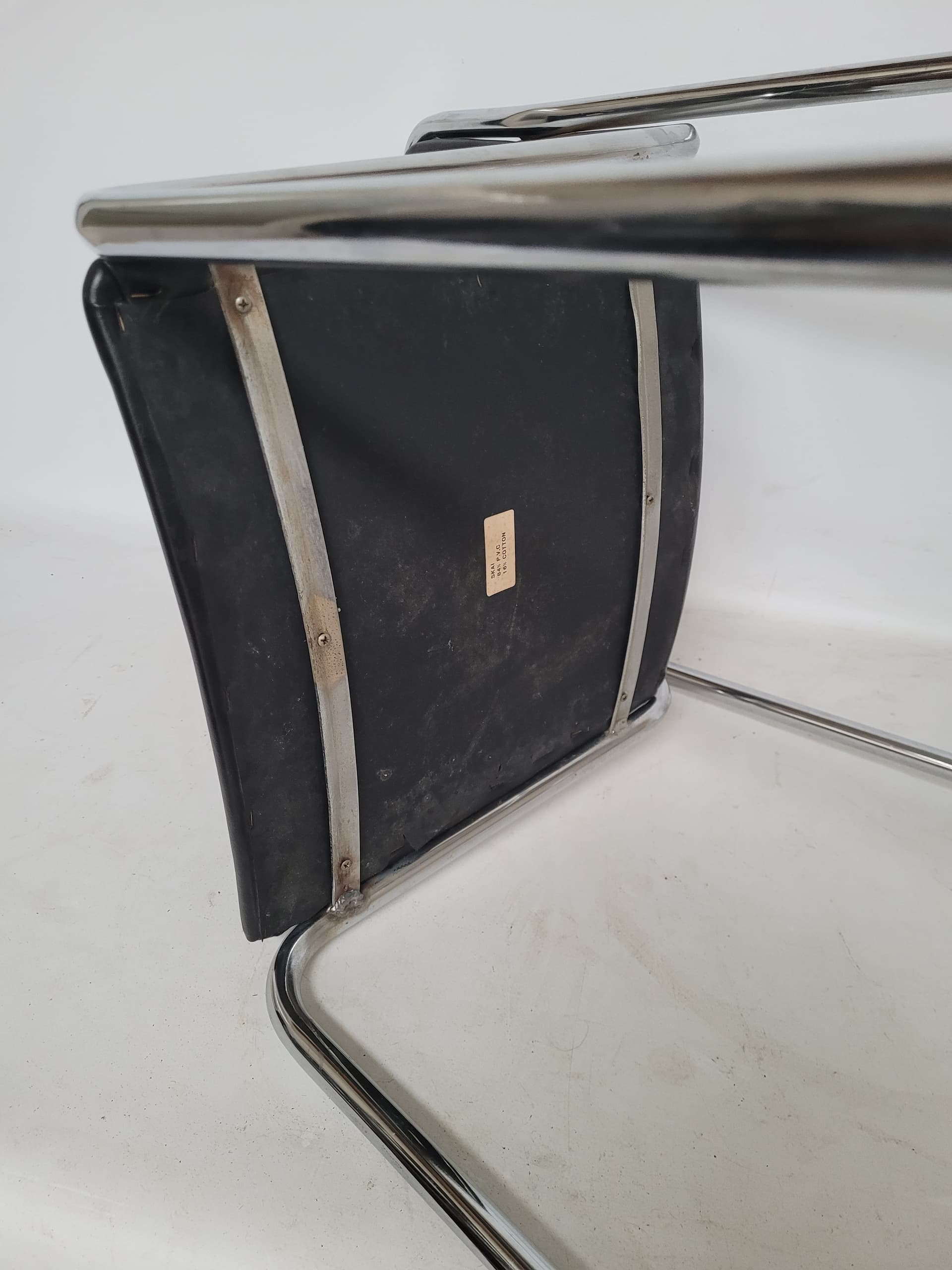 Krzesło Bauhaus, skóra ekologiczna czarna, stal chromowana, Włochy, lata 70. - 377307