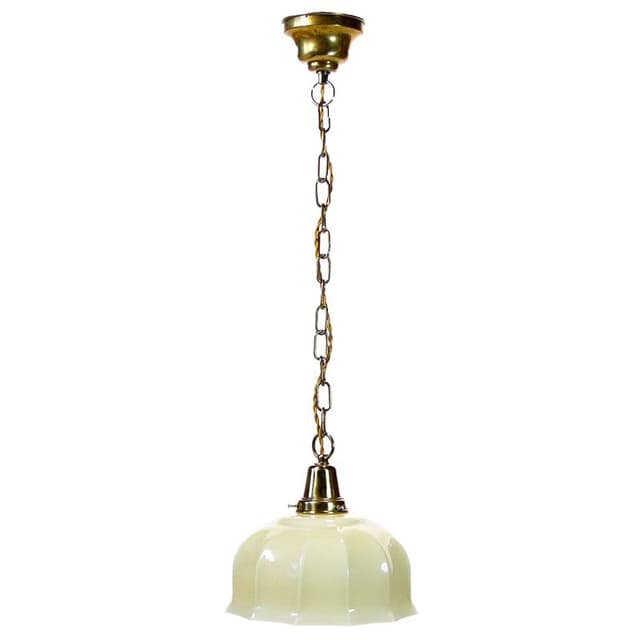Lampa wisząca secesyjna, szkło beżowy, mosiądz, Polska, początek XX w. - WYMIARY