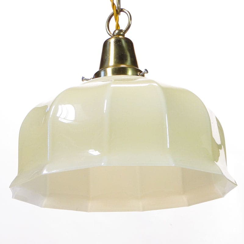 Lampa wisząca secesyjna, szkło beżowy, mosiądz, Polska, początek XX w. - 377333