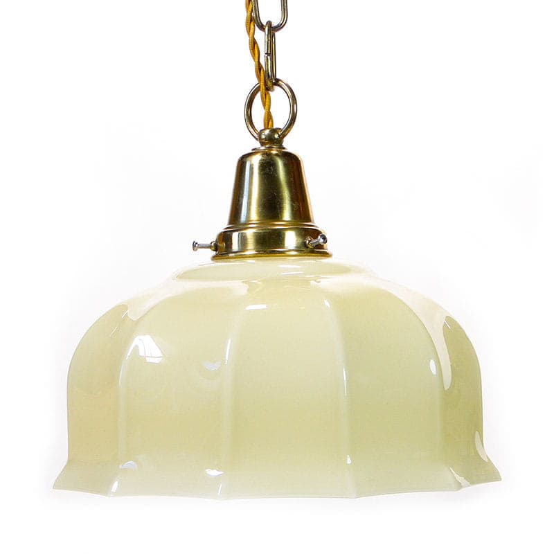 Lampa wisząca secesyjna, szkło beżowy, mosiądz, Polska, początek XX w. - 377336