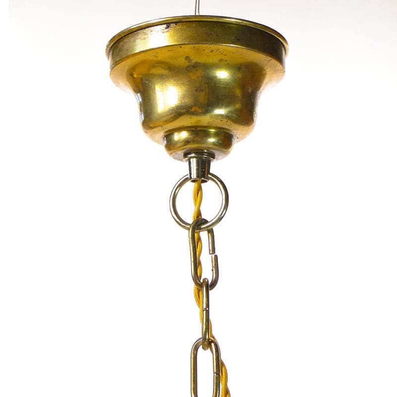 Lampa wisząca secesyjna, szkło beżowy, mosiądz, Polska, początek XX w. - 377338