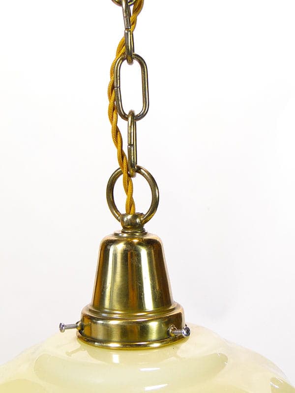 Lampa wisząca secesyjna, szkło beżowy, mosiądz, Polska, początek XX w. - 377337