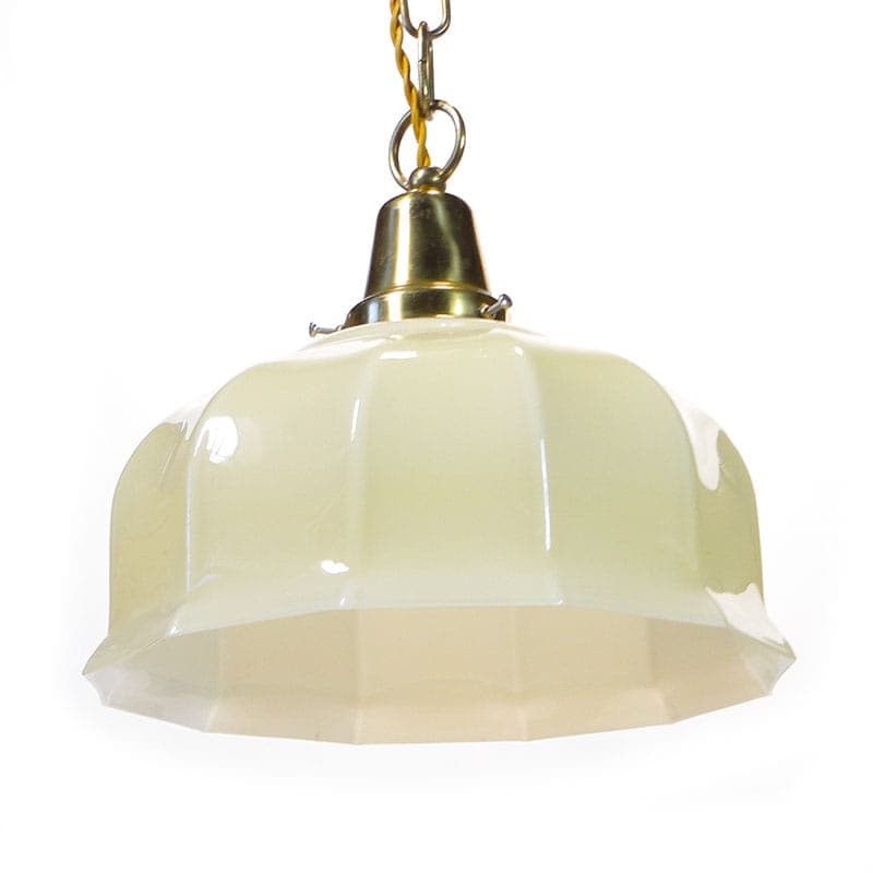 Lampa wisząca secesyjna, szkło beżowy, mosiądz, Polska, początek XX w. - 377334