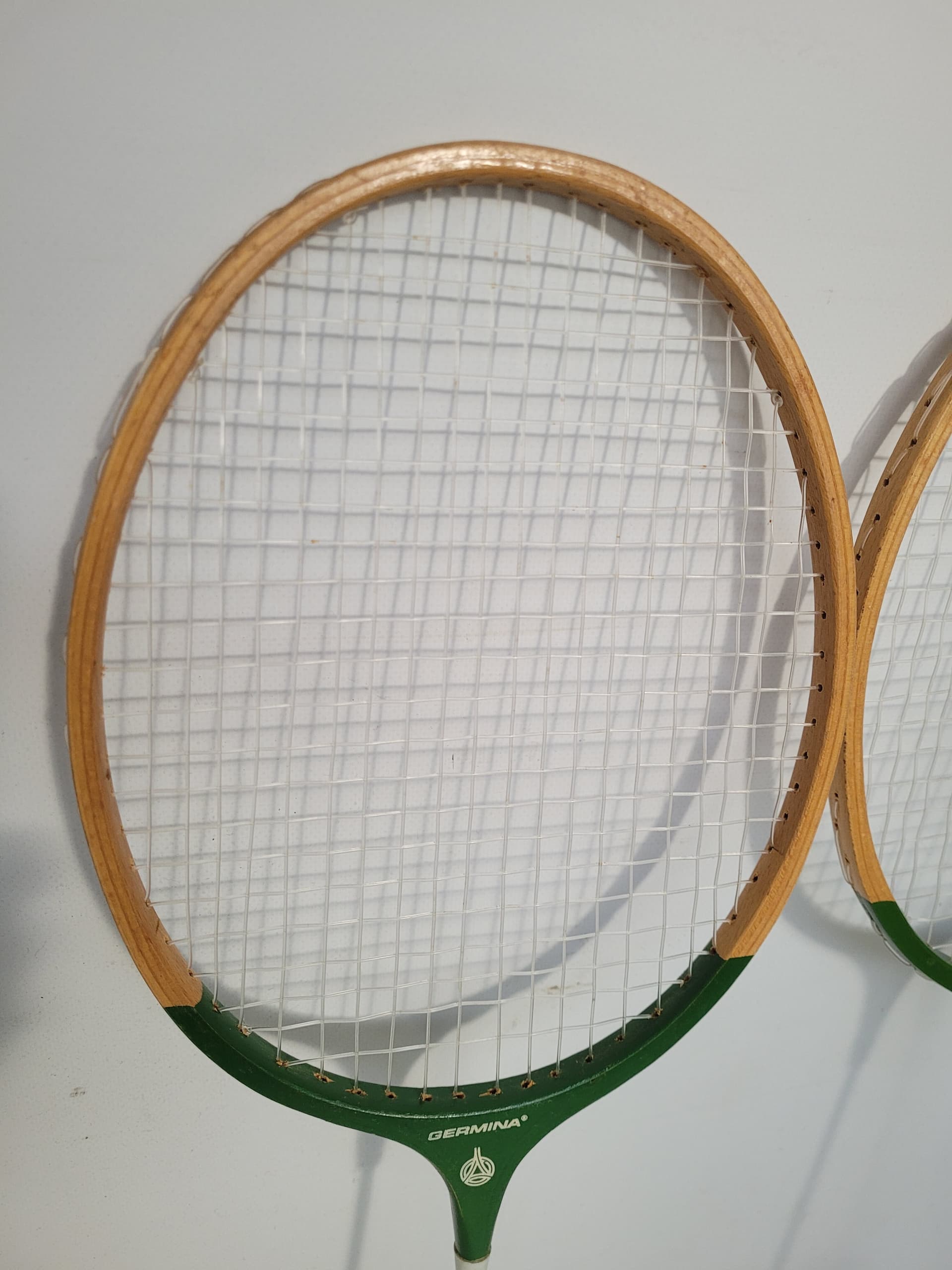Set of two badminton rackets, brown wood, stainless steel, Germania, 1970s - 377343