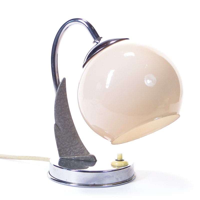 Lampa stołowa Zukov, beżowy, szkło, stal chromowana, mosiądz, Czechosłowacja, lata 60. - 377362
