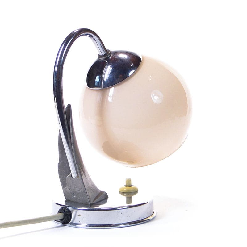 Lampa stołowa Zukov, beżowy, szkło, stal chromowana, mosiądz, Czechosłowacja, lata 60. - 377366