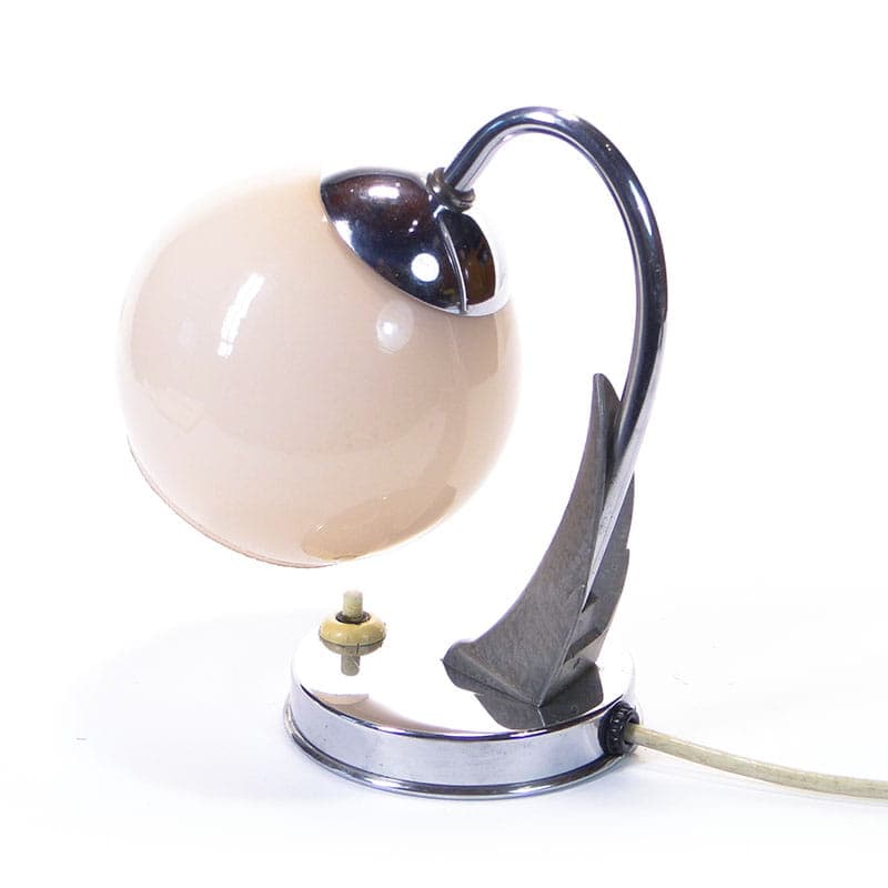 Lampa stołowa Zukov, beżowy, szkło, stal chromowana, mosiądz, Czechosłowacja, lata 60. - 377367