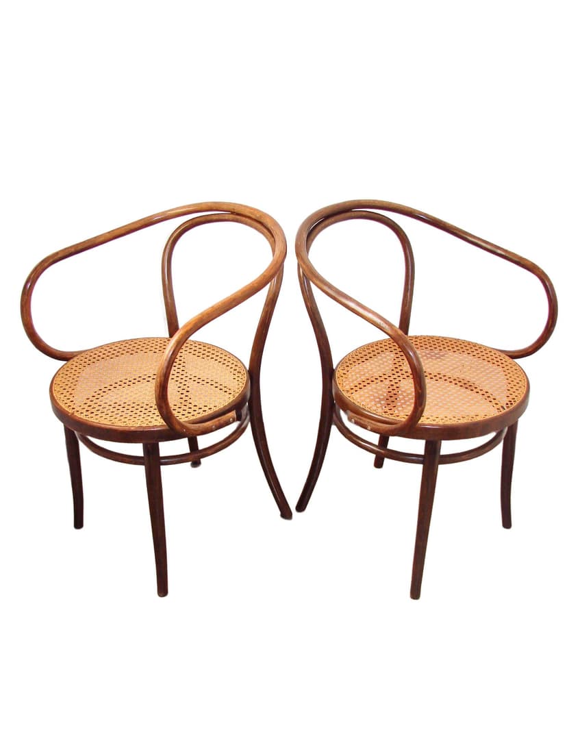 Para foteli Thonet B9/209, drewno gięte brązowy, plecionka wiedeńska beżowy, Polska, lata 60.