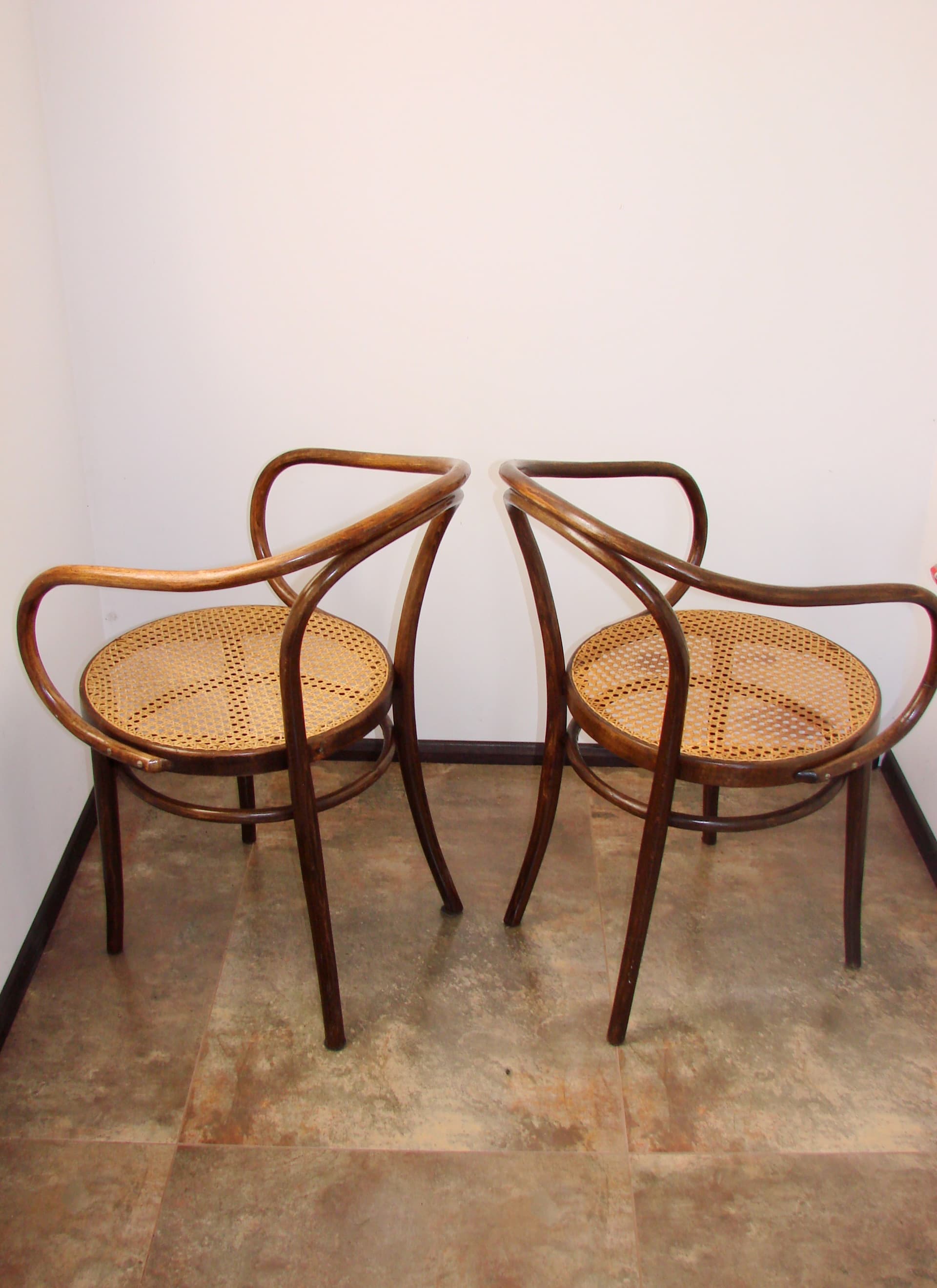 Para foteli Thonet B9/209, drewno gięte brązowy, plecionka wiedeńska beżowy, Polska, lata 60. - 377392