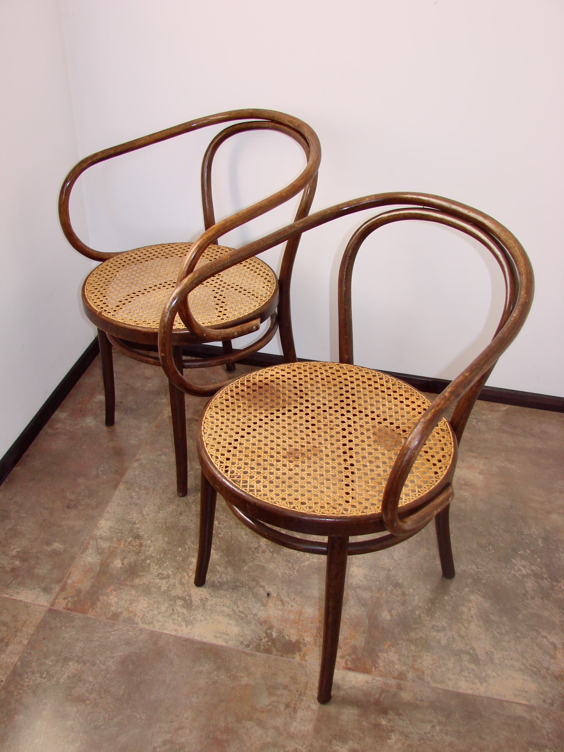 Para foteli Thonet B9/209, drewno gięte brązowy, plecionka wiedeńska beżowy, Polska, lata 60. - 377391
