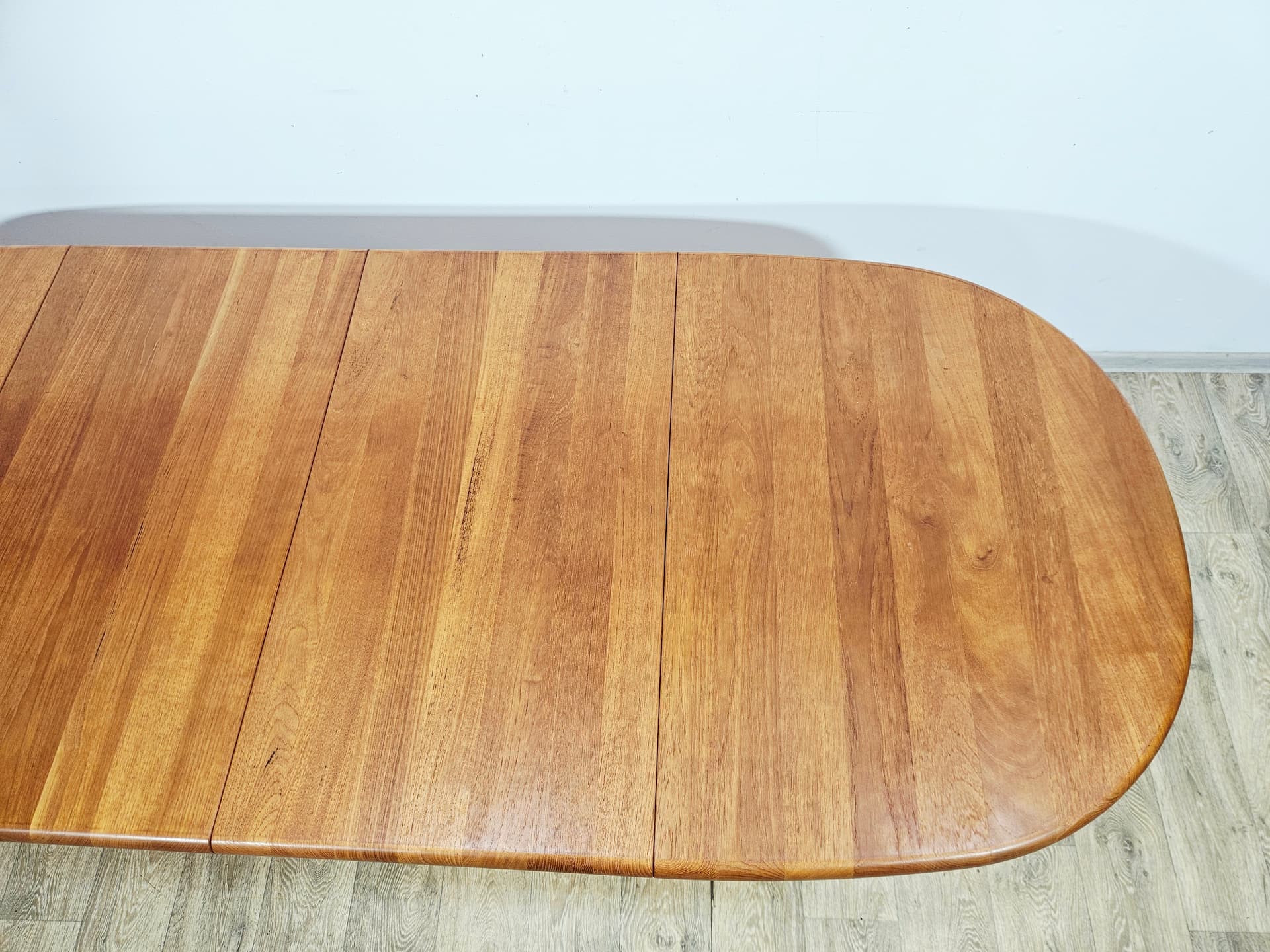 Dining set, brown teak, beige green fabric, Denmark, 1970s. - 377455