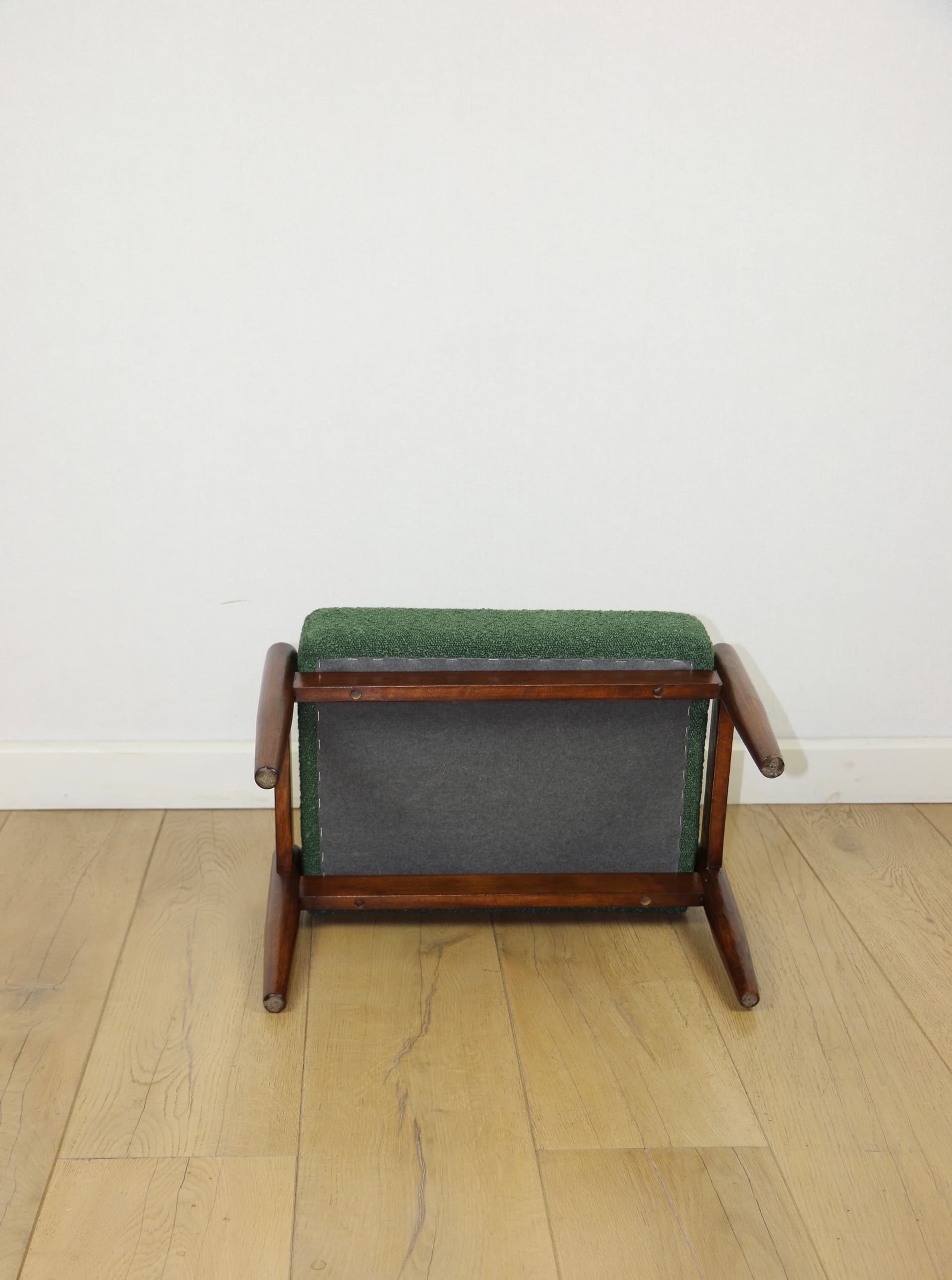 Stool, green bouclé, brown beech, by E. Homa, Poland, 1970s - 377469