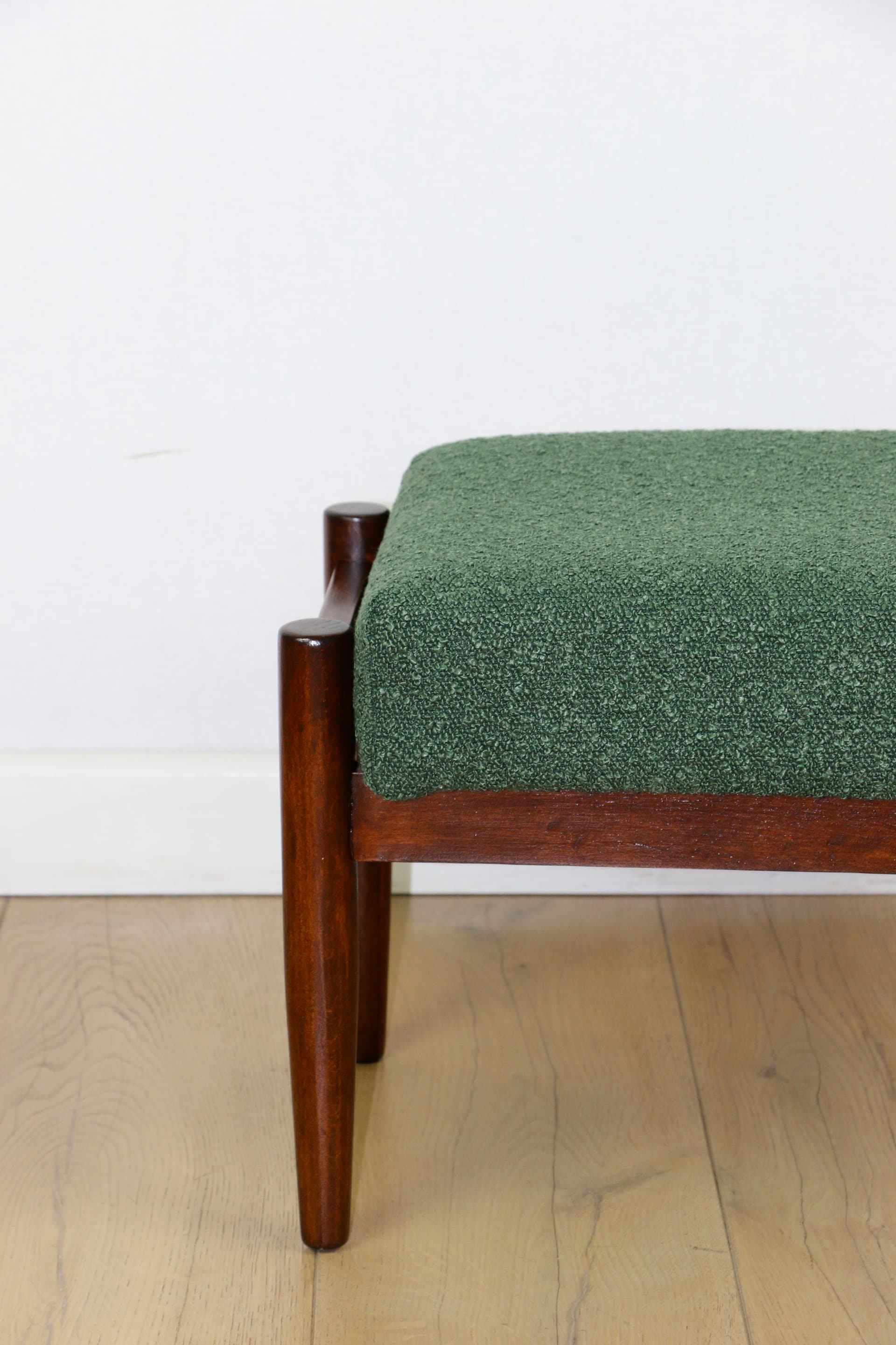 Stool, green bouclé, brown beech, by E. Homa, Poland, 1970s - 377471