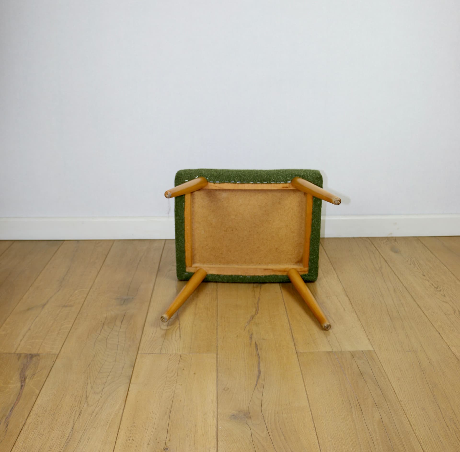 Stool, green bouclé, natural beech, Poland, 1970s - 377531