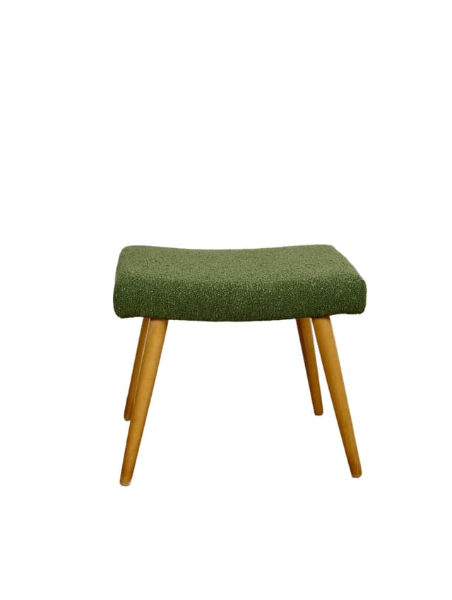 Stool, green bouclé, natural beech, Poland, 1970s - DIMENSION