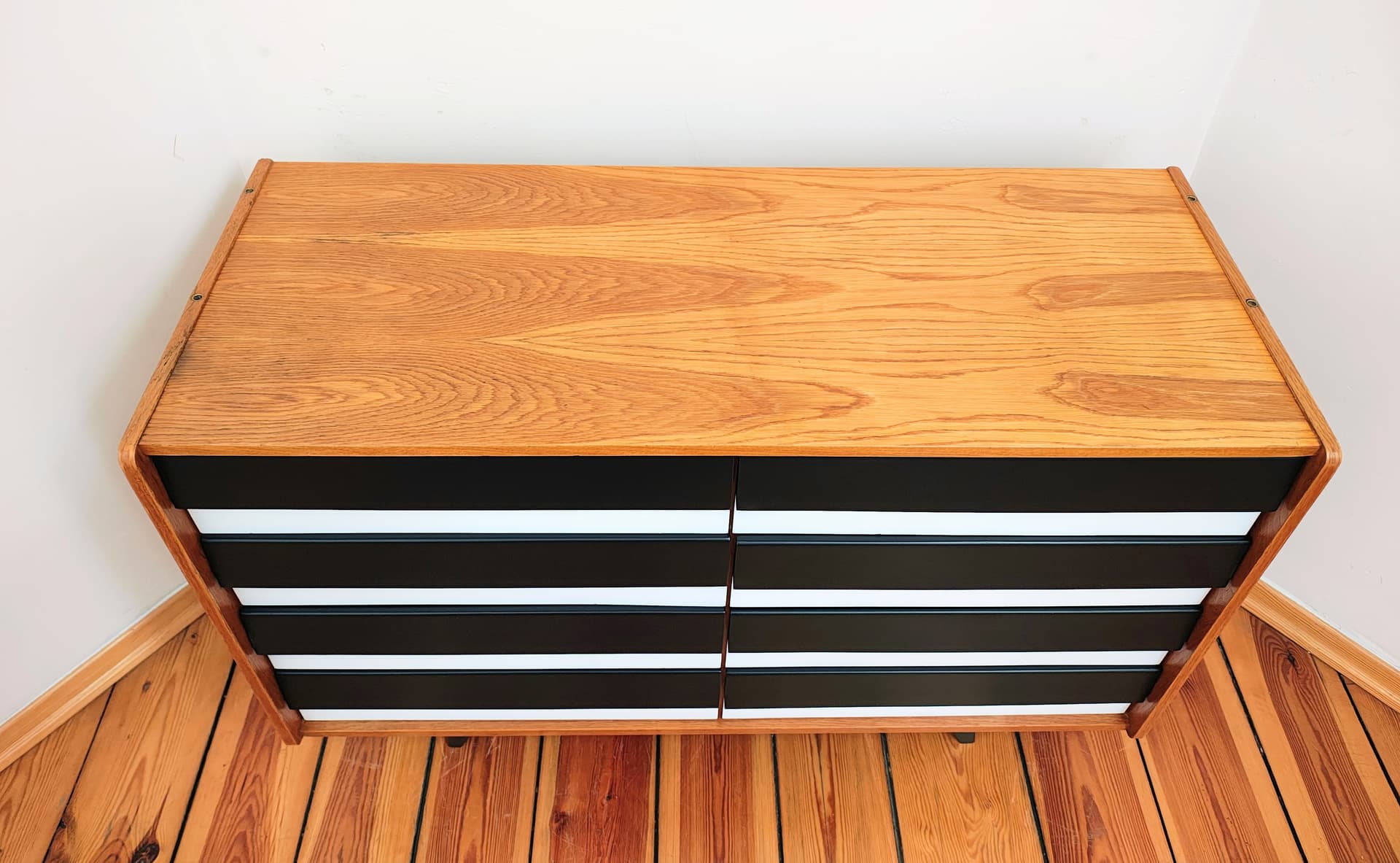 Chest of drawers, brown black white, wood, by J. Jiroutek, Jitona, Czechoslovakia, 1960s. - 377581