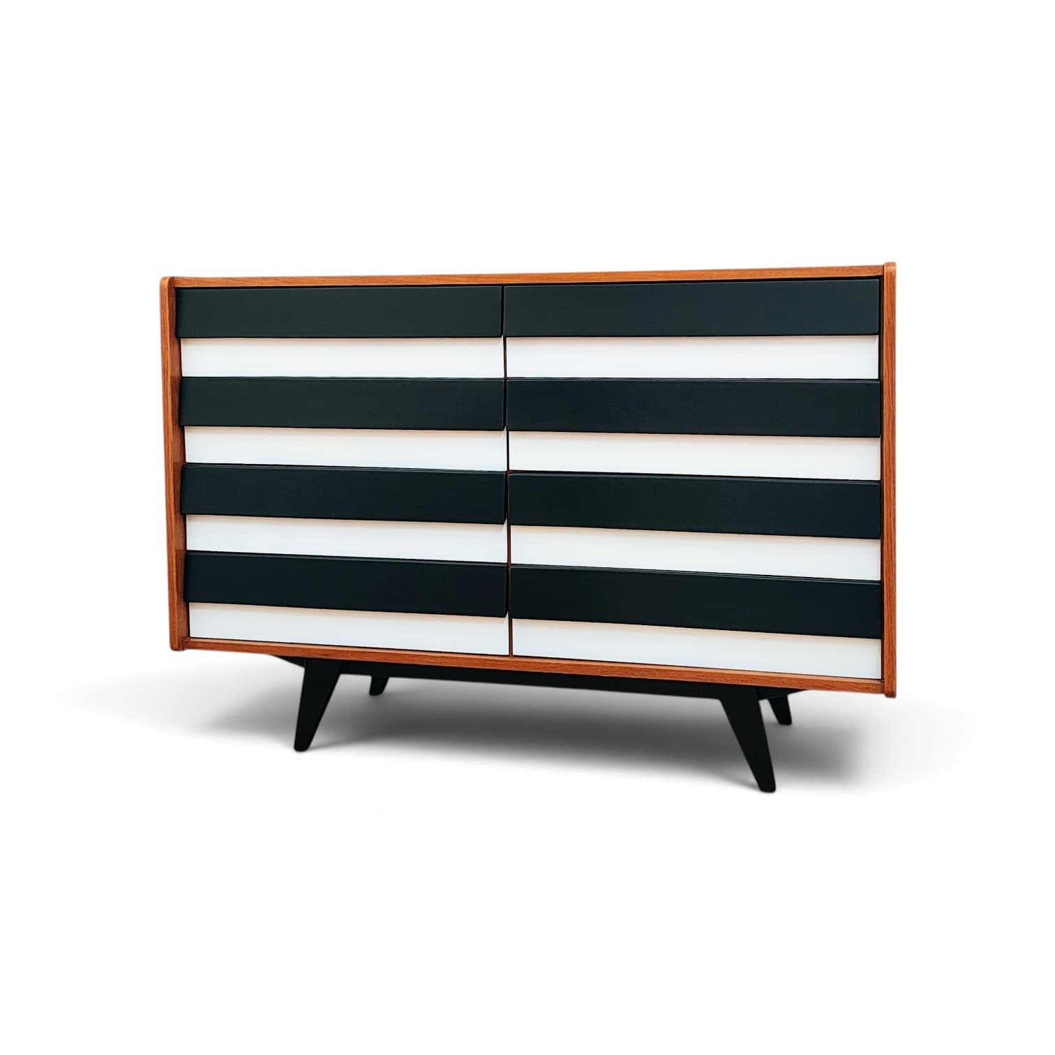 Chest of drawers, brown black white, wood, by J. Jiroutek, Jitona, Czechoslovakia, 1960s. - 377589