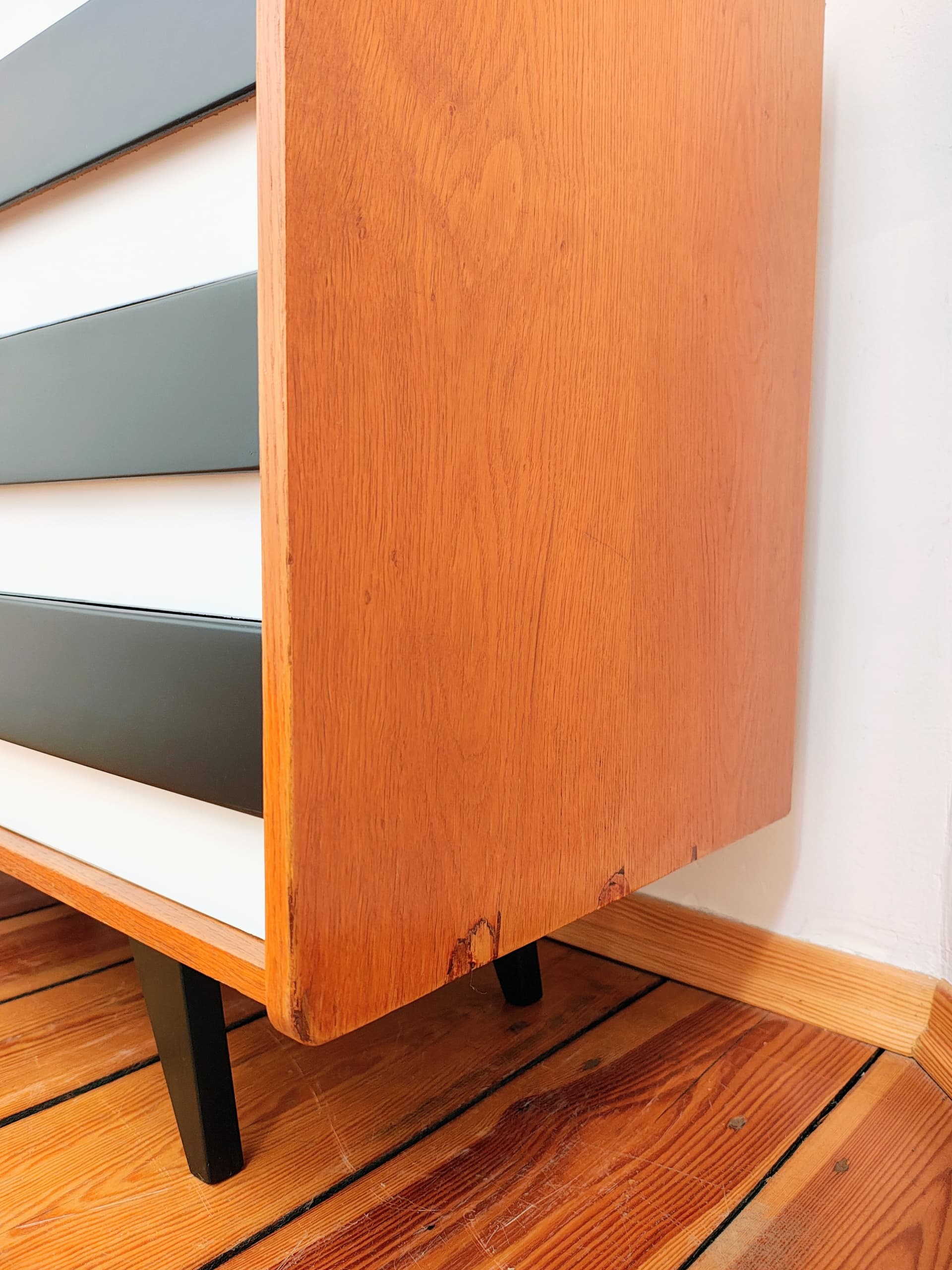 Chest of drawers, brown black white, wood, by J. Jiroutek, Jitona, Czechoslovakia, 1960s. - 377587