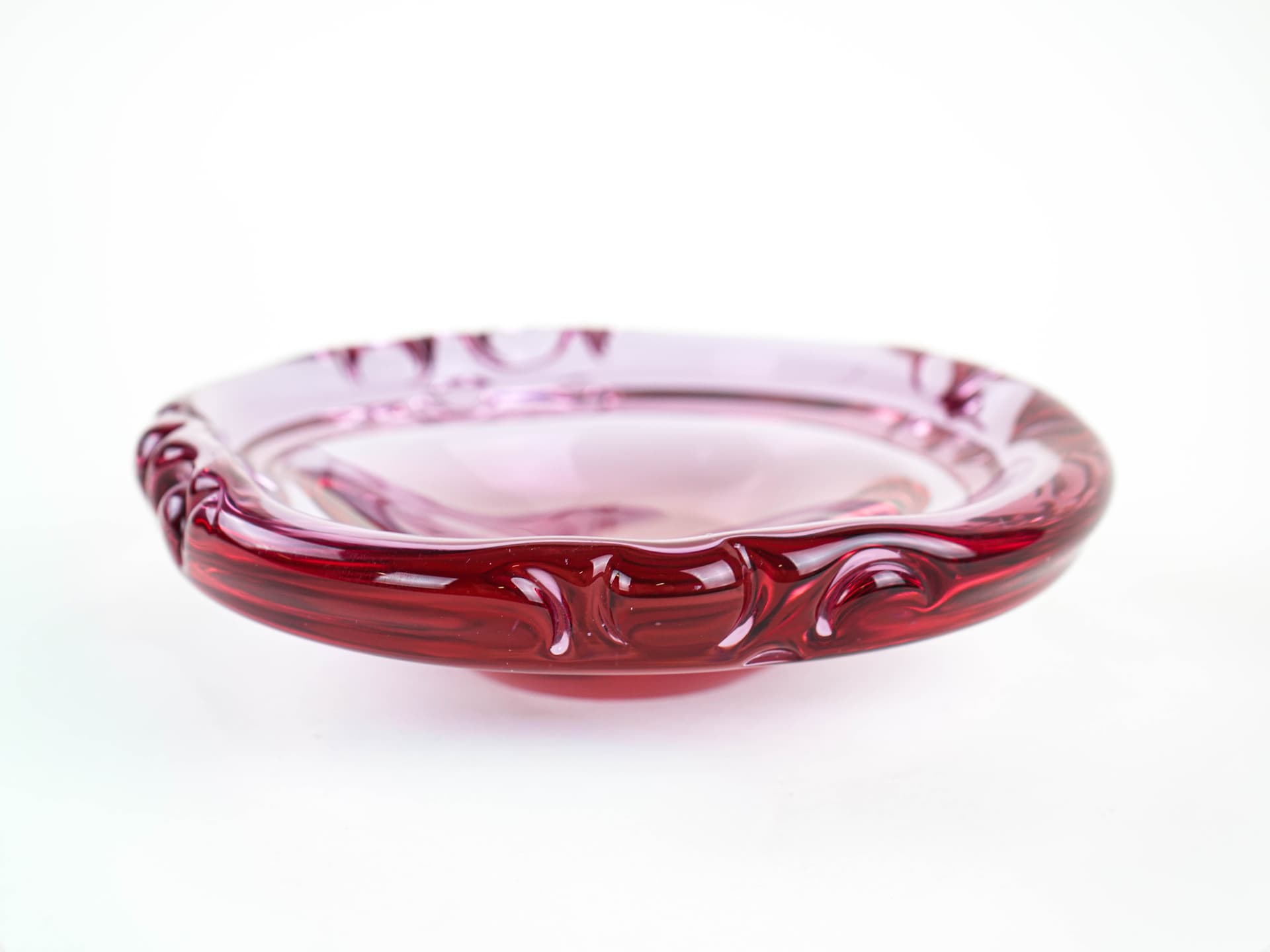 Dish Rosamund, transparent pink glass, Holmegaard, Denmark, 1960s. - 377675