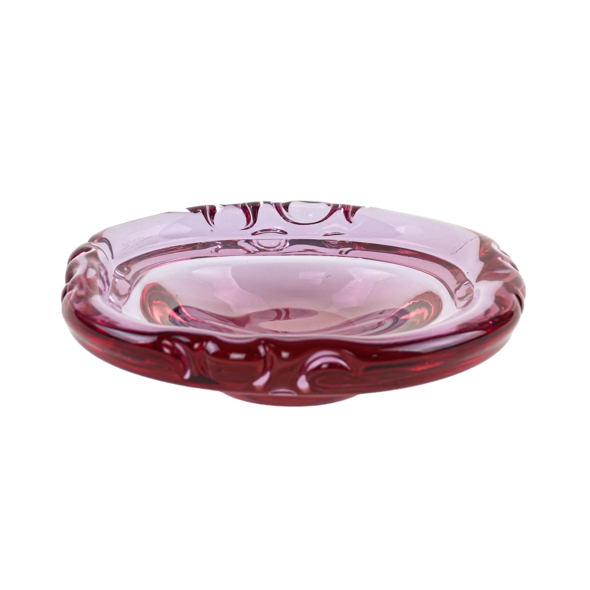 Dish Rosamund, transparent pink glass, Holmegaard, Denmark, 1960s.
