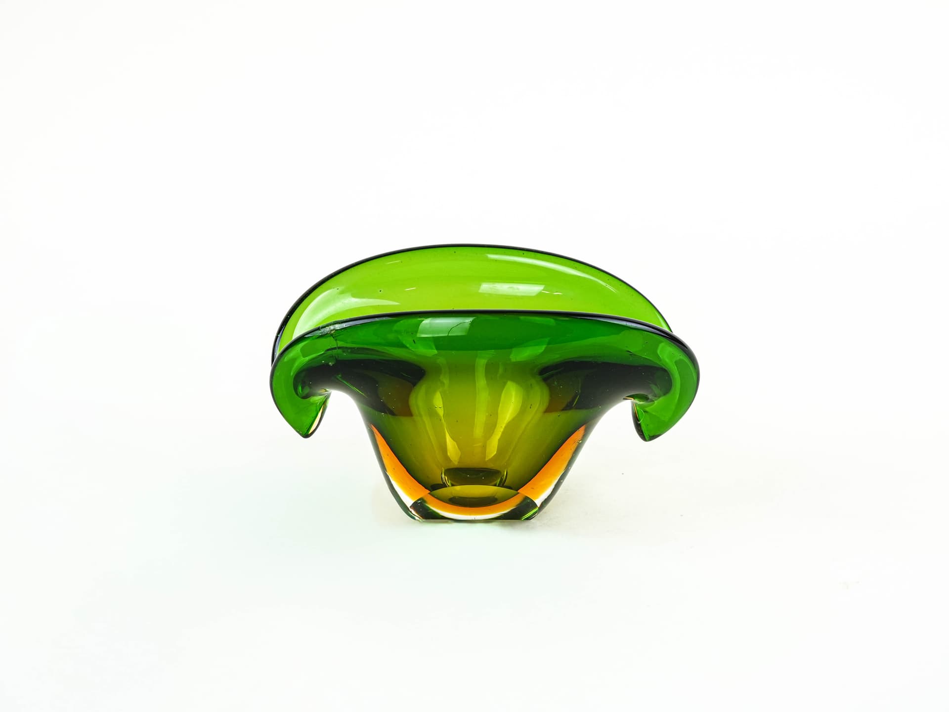 Bowl Sommerso, green yellow, glass, Murano, Italy, 1960s. - 377706