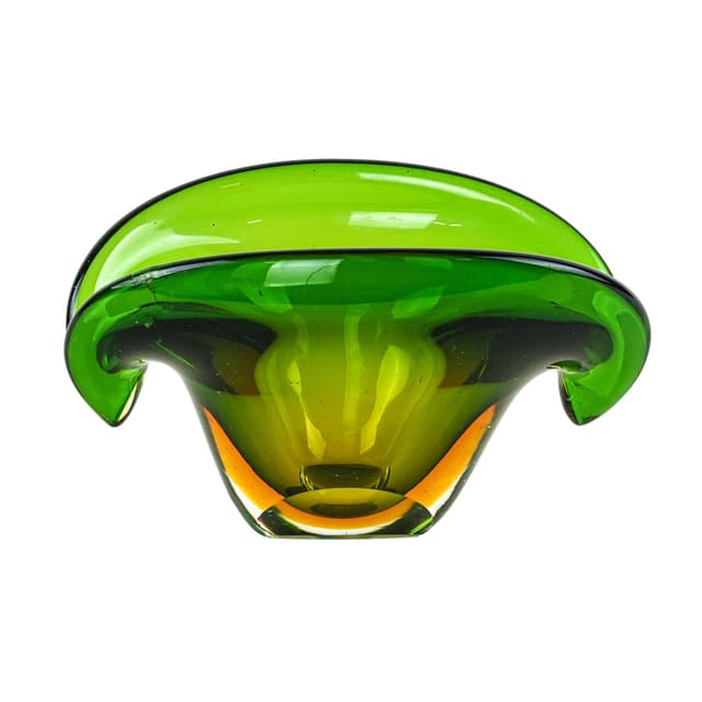 Bowl Sommerso, green yellow, glass, Murano, Italy, 1960s. - DIMENSION