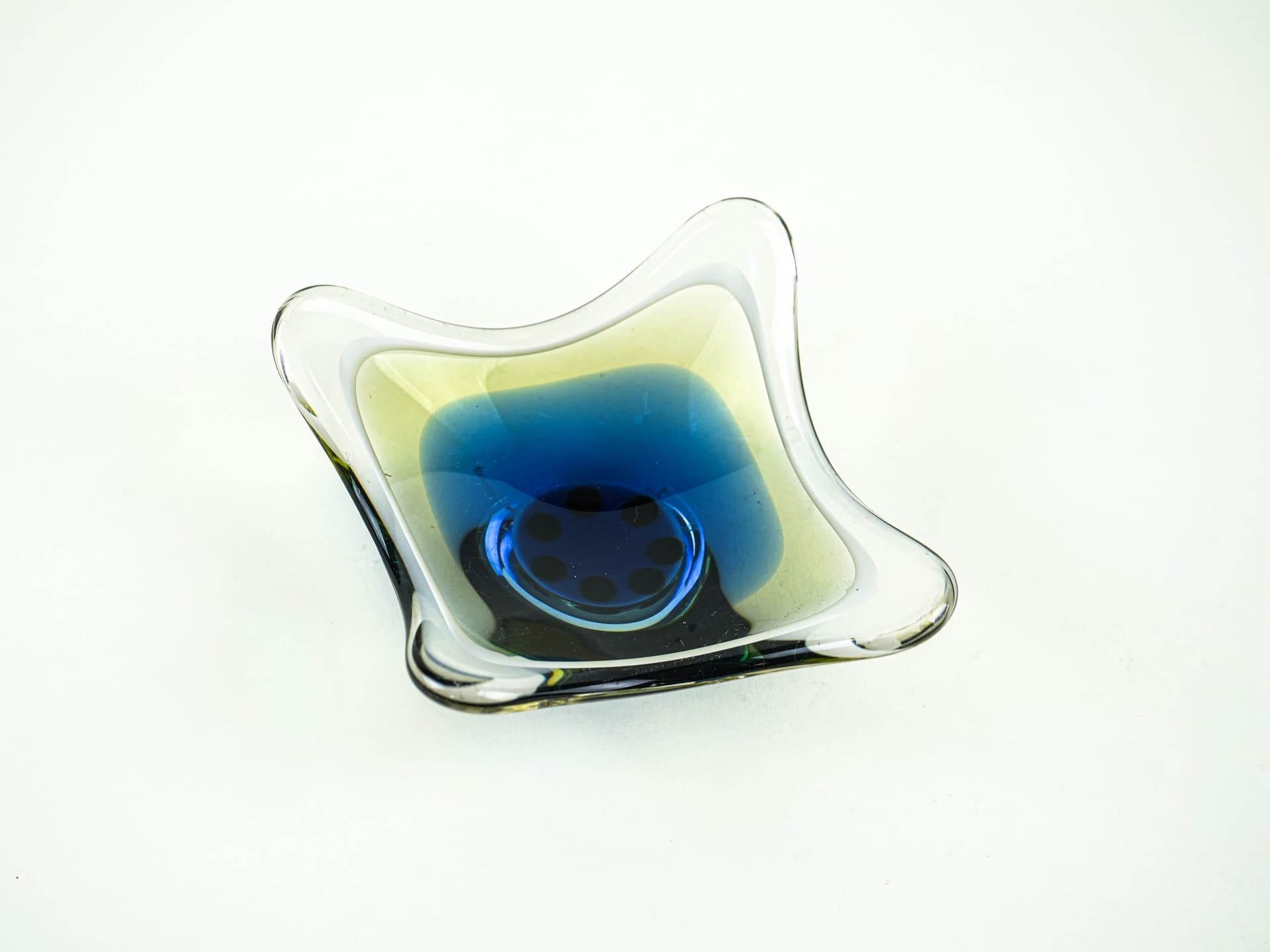 Decorative Dish, Organic Form, blue yellow green white clear glass, Europe, 1970s. - 377736