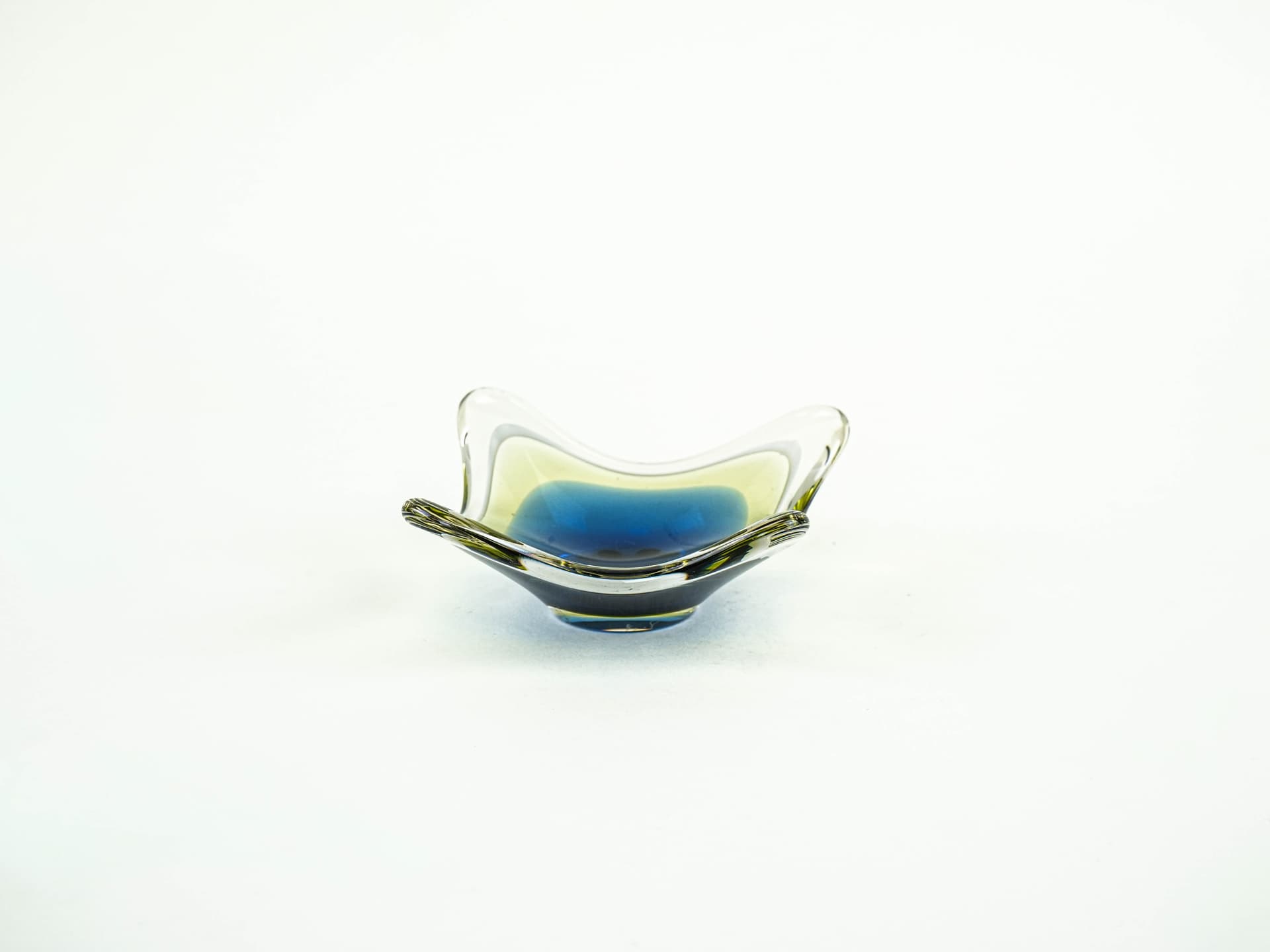 Decorative Dish, Organic Form, blue yellow green white clear glass, Europe, 1970s. - 377731