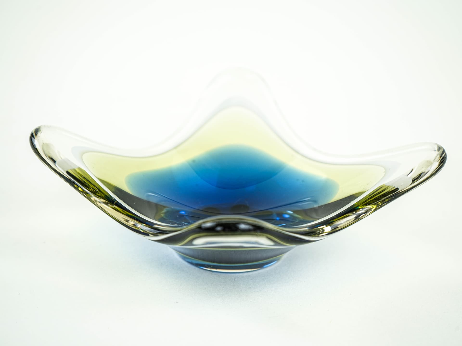 Decorative Dish, Organic Form, blue yellow green white clear glass, Europe, 1970s. - 377738
