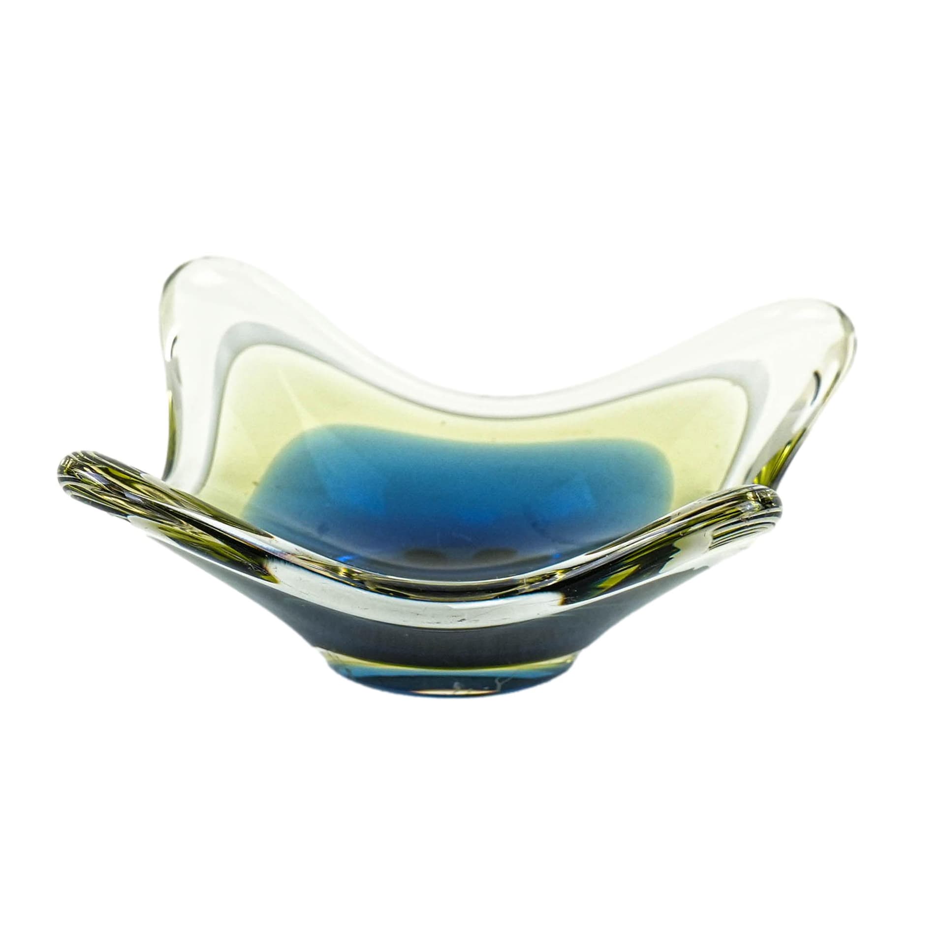Decorative Dish, Organic Form, blue yellow green white clear glass, Europe, 1970s.