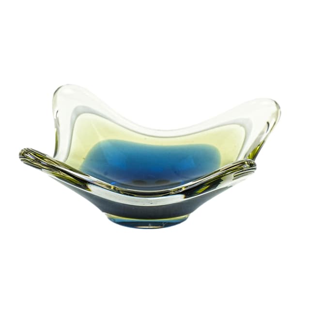 Decorative Dish, Organic Form, blue yellow green white clear glass, Europe, 1970s. - DIMENSION