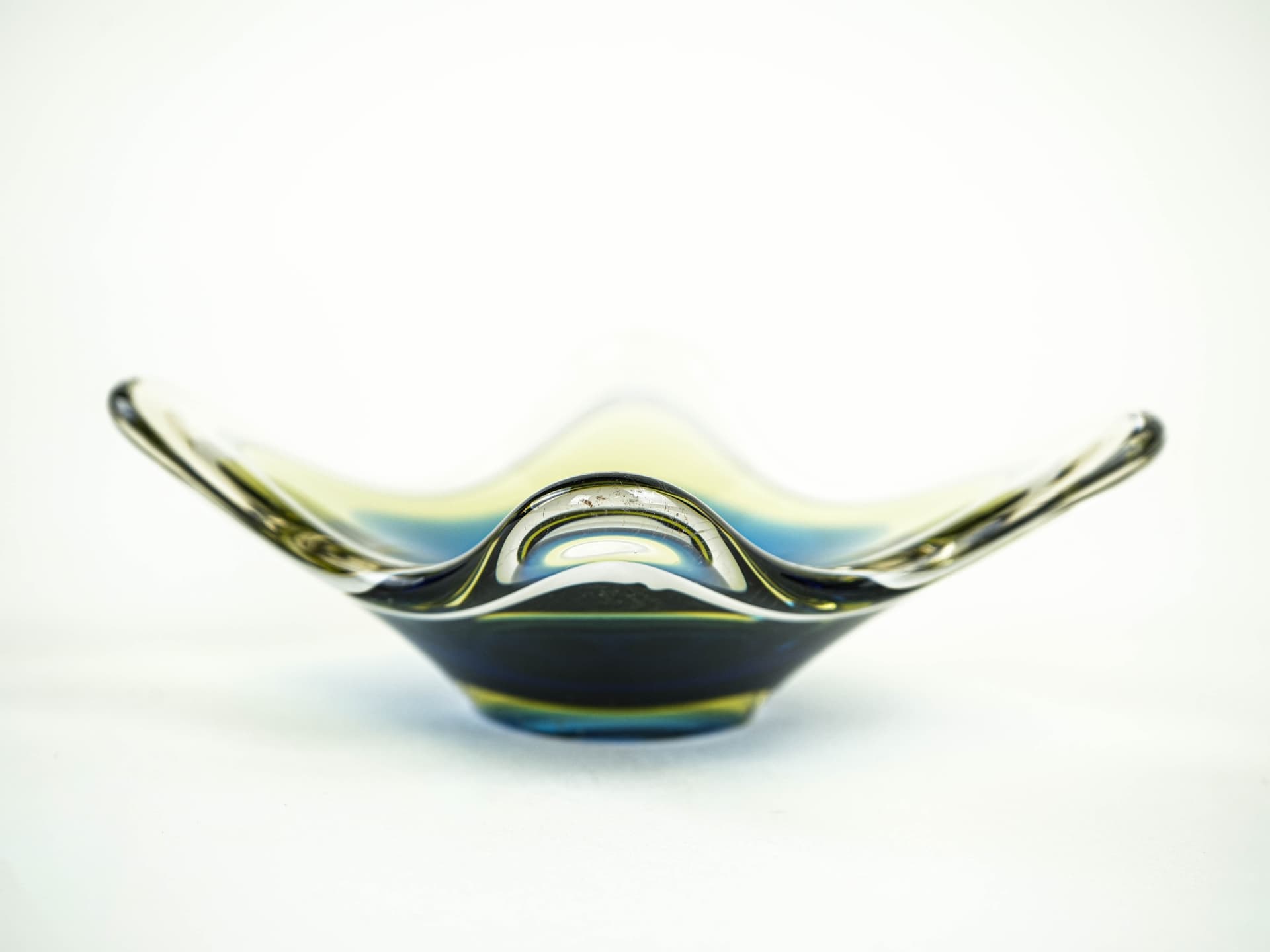 Decorative Dish, Organic Form, blue yellow green white clear glass, Europe, 1970s. - 377737