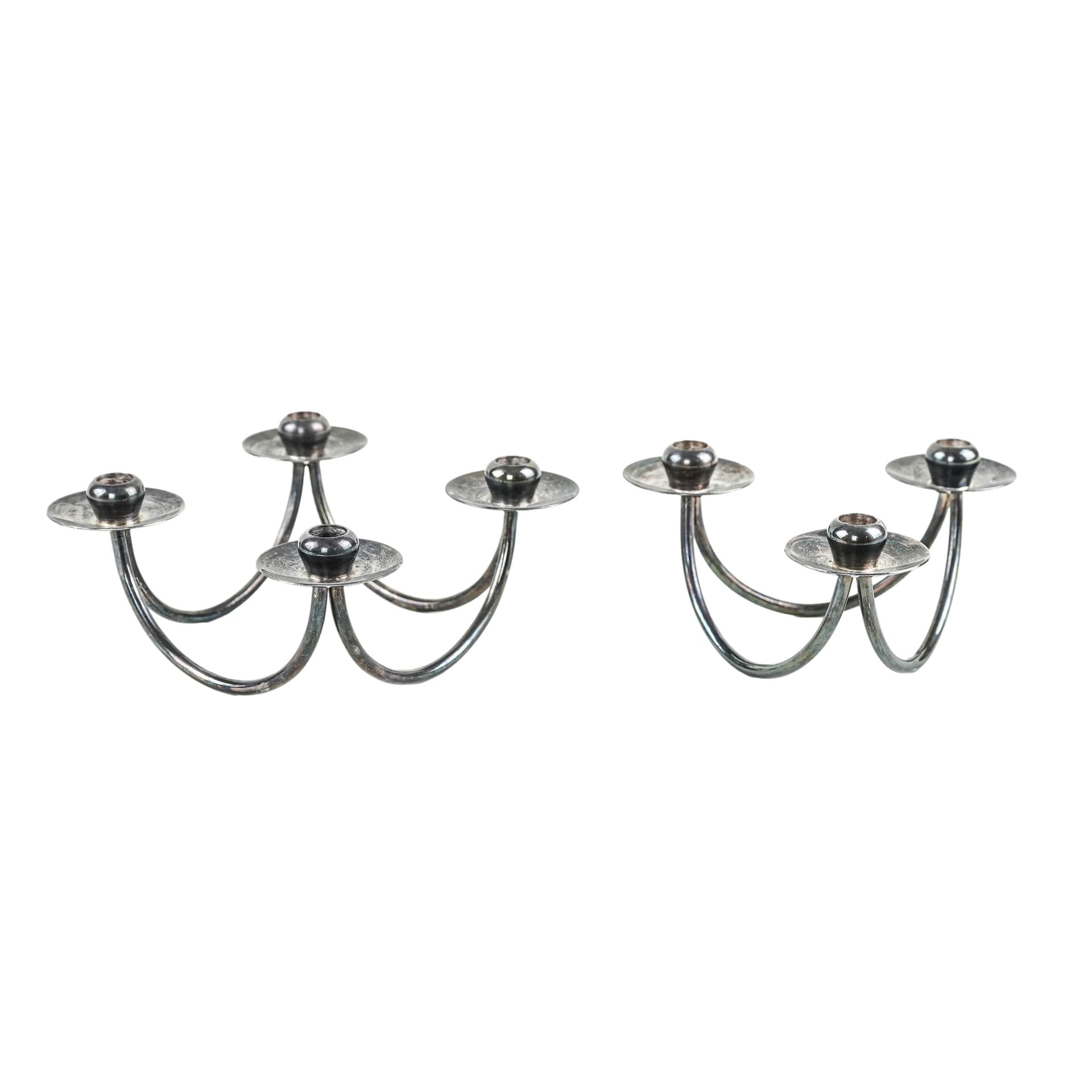 Set of candlesticks, silver, silver-plated brass, Denmark, 1970s.