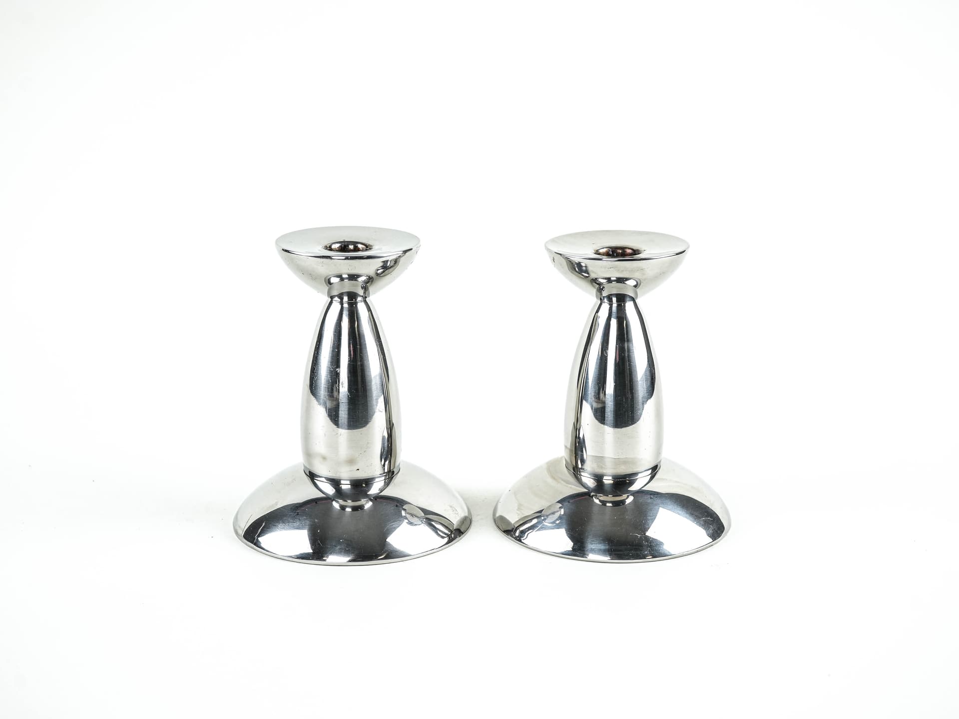 Pair of candlesticks, silver chromed steel, 1970s. - 377822